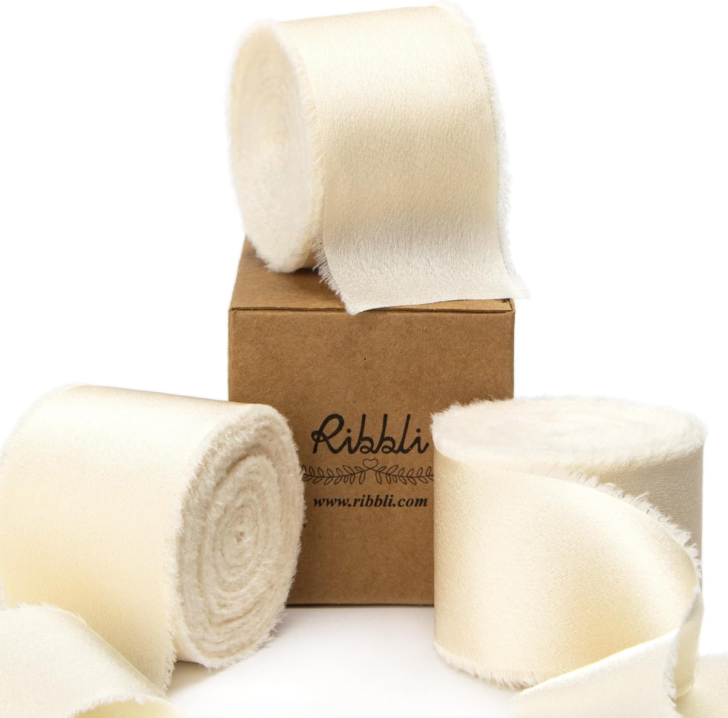 Ribbli Terracotta Silk Satin Ribbon 1.5 Inch x 30 Yard Handmade Frayed Chiffon Burnt Orange Ribbon for Gift Wrapping Wedding Invitations Bridal Bouquets Home Decor(Ivory)