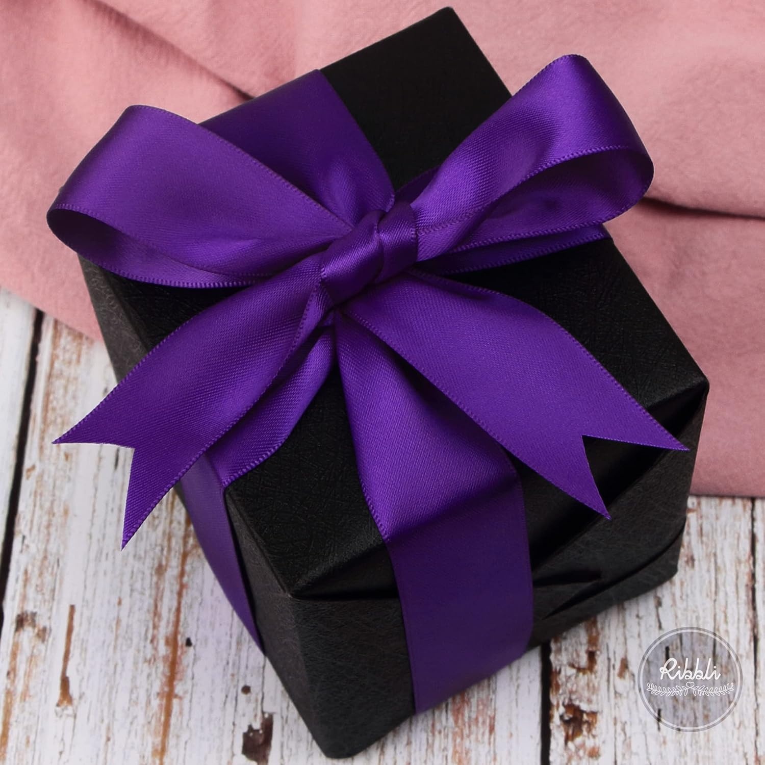 Ribbli Double Faced Rose Gold Satin Ribbon,3/8 x Continuous 25 Yards,Use for Bows Bouquet,Gift Wrapping,Floral Arrangement(Purple)