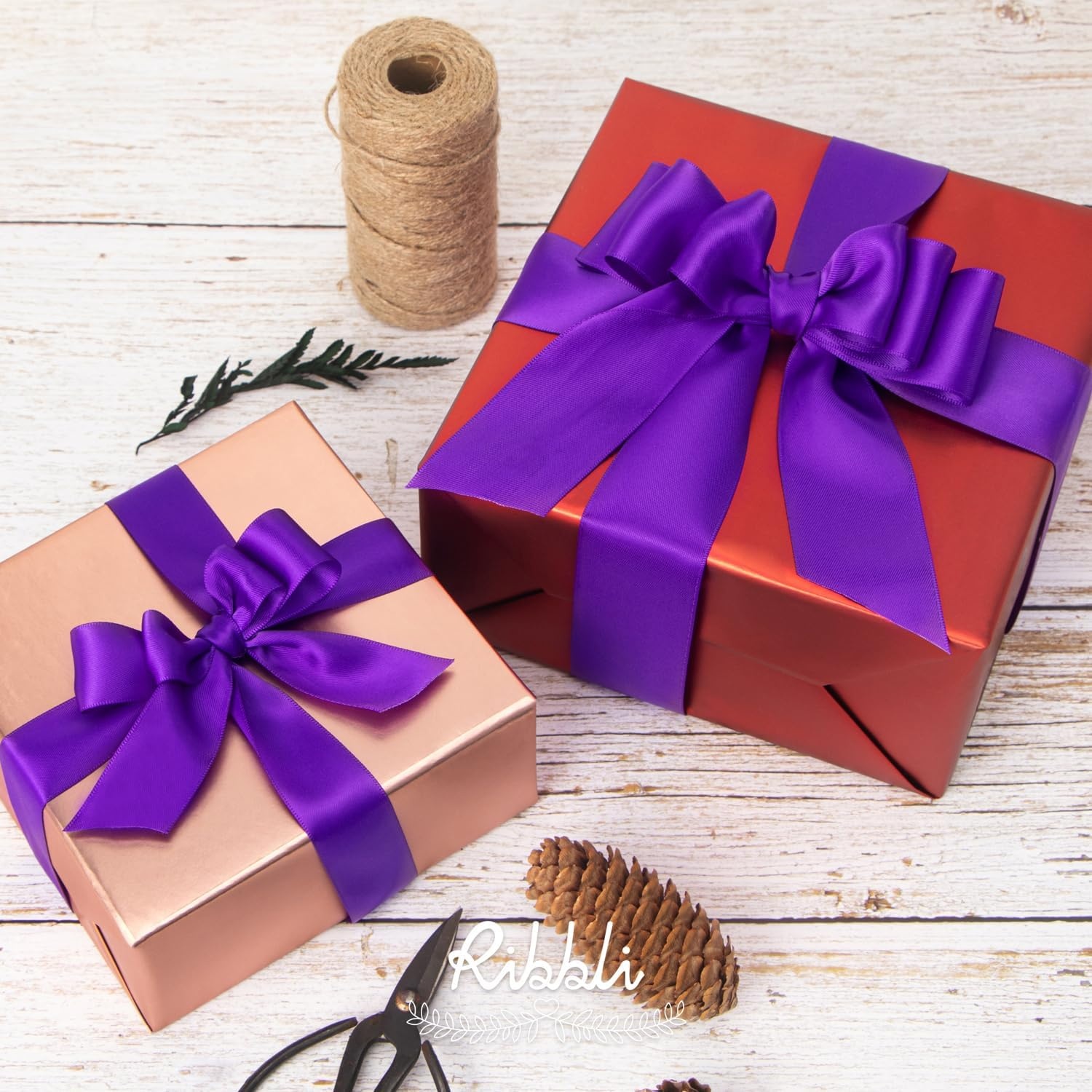 Ribbli Double Faced Rose Gold Satin Ribbon,3/8 x Continuous 25 Yards,Use for Bows Bouquet,Gift Wrapping,Floral Arrangement(Purple)