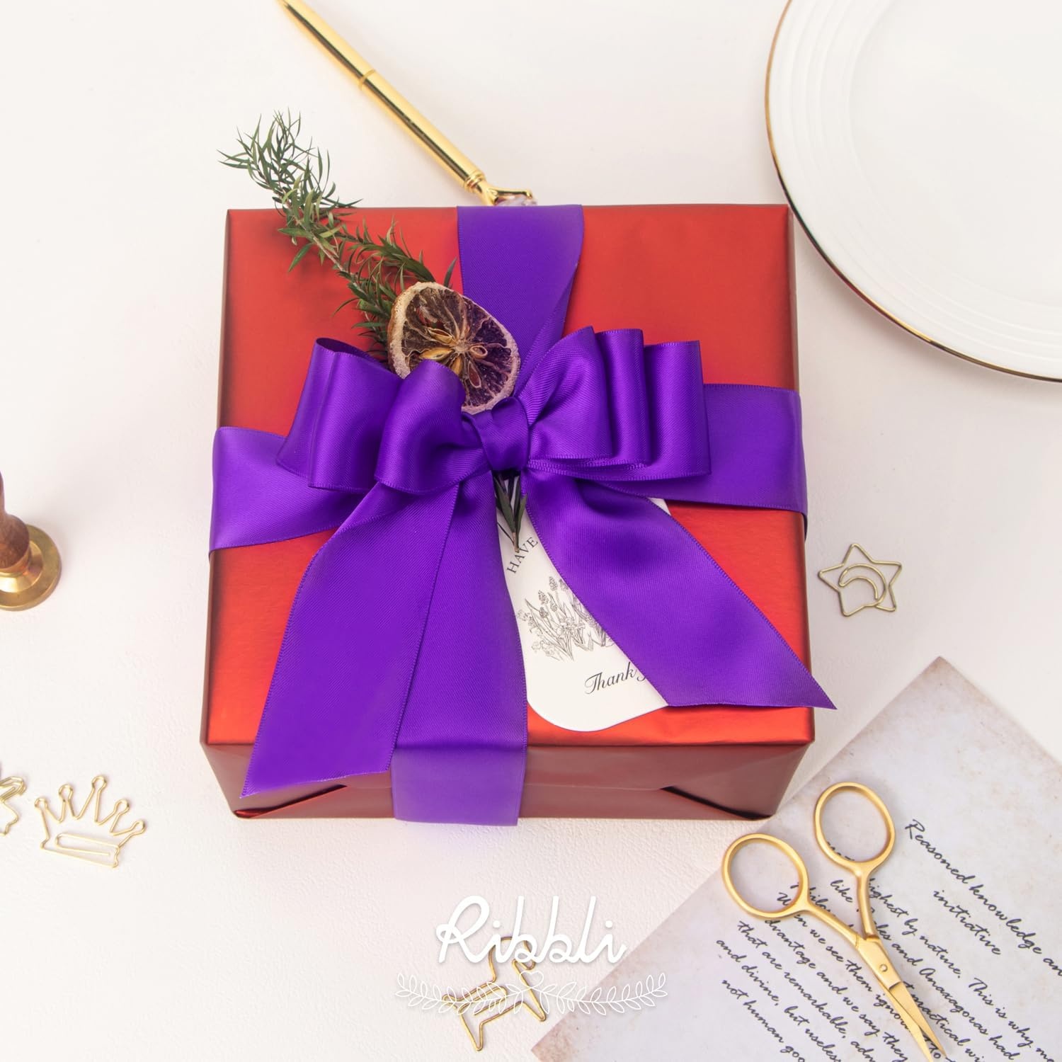Ribbli Double Faced Rose Gold Satin Ribbon,3/8 x Continuous 25 Yards,Use for Bows Bouquet,Gift Wrapping,Floral Arrangement(Purple)