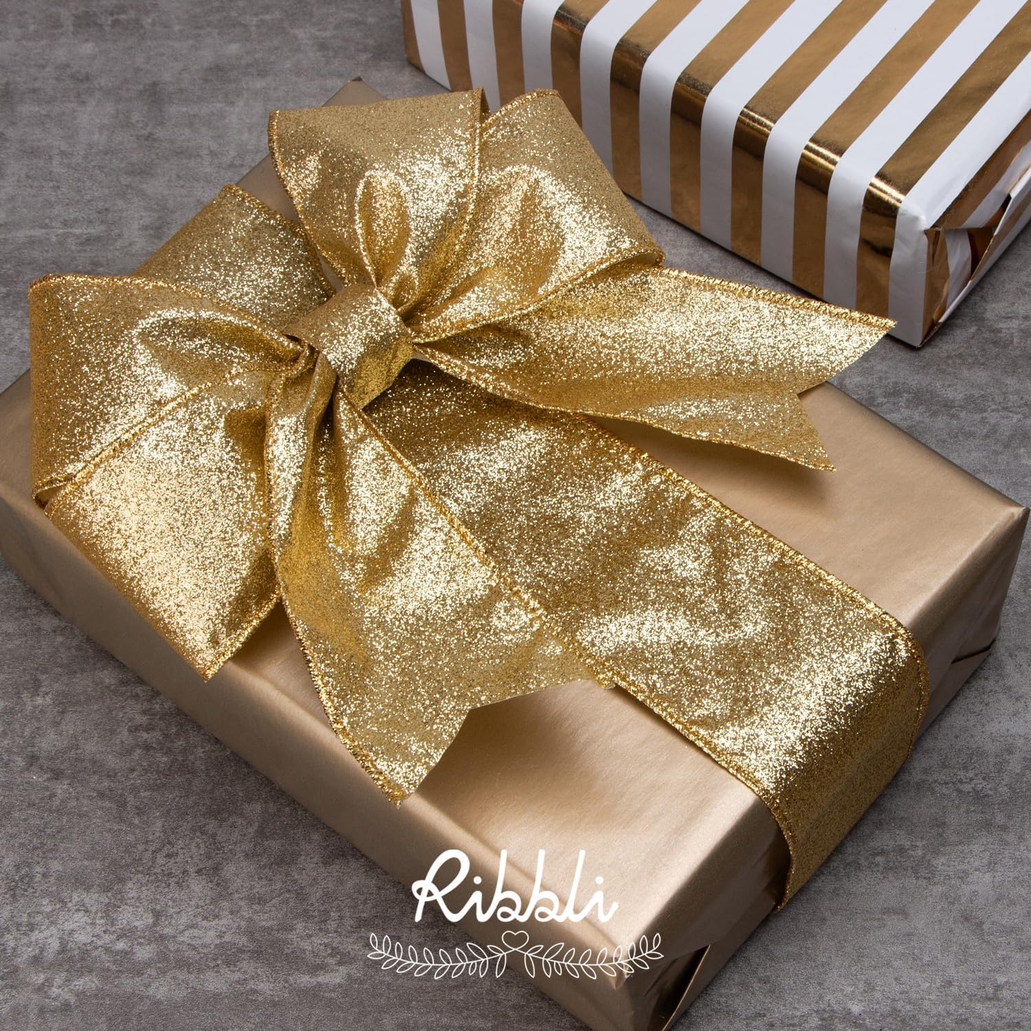 Ribbli Turquoise Blue Glitter Wired Ribbon,Turquoise with Metallic Edge,Christmas Ribbon for Wreath, Christmas Tree Decoration, Gift Wrapping,Home Decor, 2-1/2 Inch x 10 Yards(Gold)
