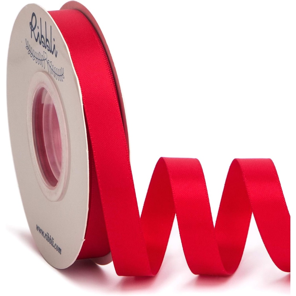Ribbli Double Faced Rose Gold Satin Ribbon,3/8 x Continuous 25 Yards,Use for Bows Bouquet,Gift Wrapping,Floral Arrangement(Red Hot)