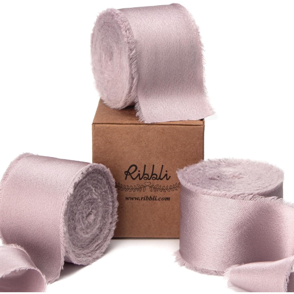 Ribbli Terracotta Silk Satin Ribbon 1.5 Inch x 30 Yard Handmade Frayed Chiffon Burnt Orange Ribbon for Gift Wrapping Wedding Invitations Bridal Bouquets Home Decor(Antique Mauve)