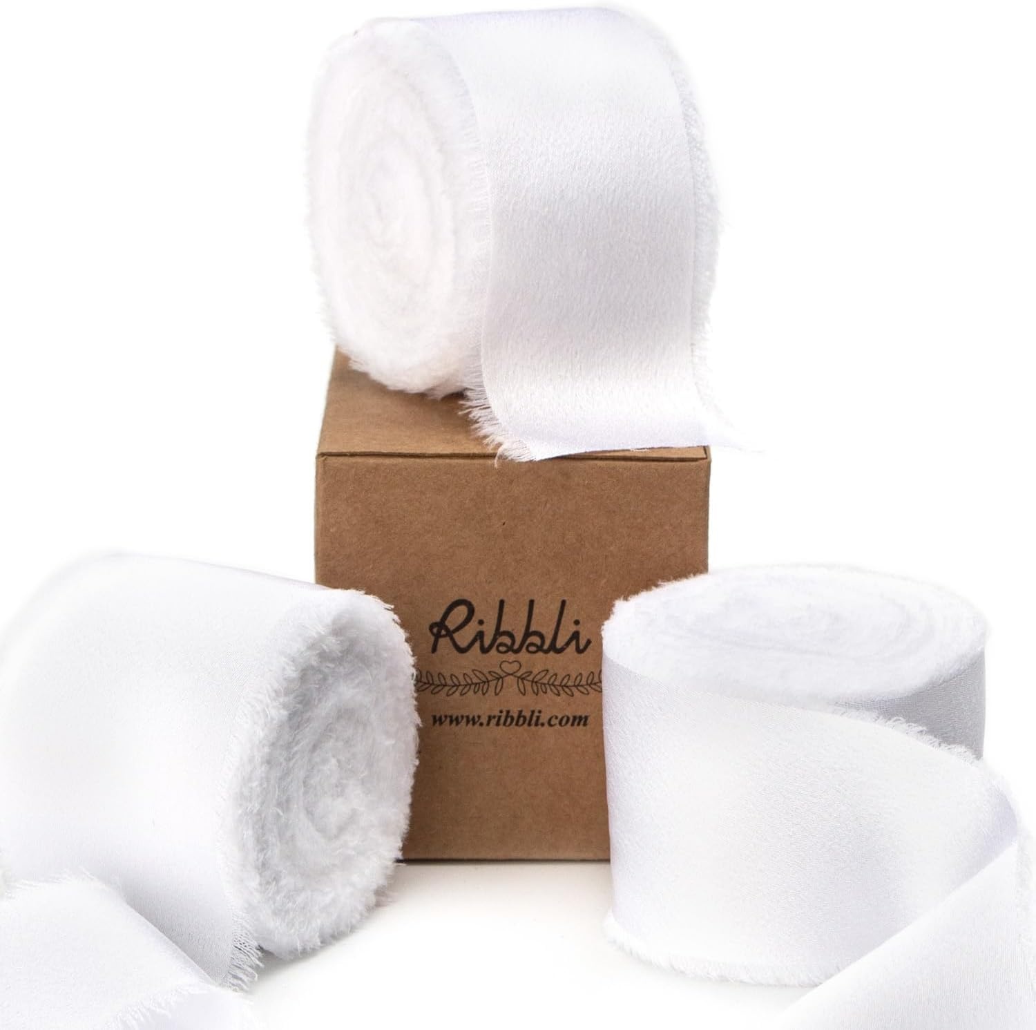 Ribbli Terracotta Silk Satin Ribbon 1.5 Inch x 30 Yard Handmade Frayed Chiffon Burnt Orange Ribbon for Gift Wrapping Wedding Invitations Bridal Bouquets Home Decor(White)