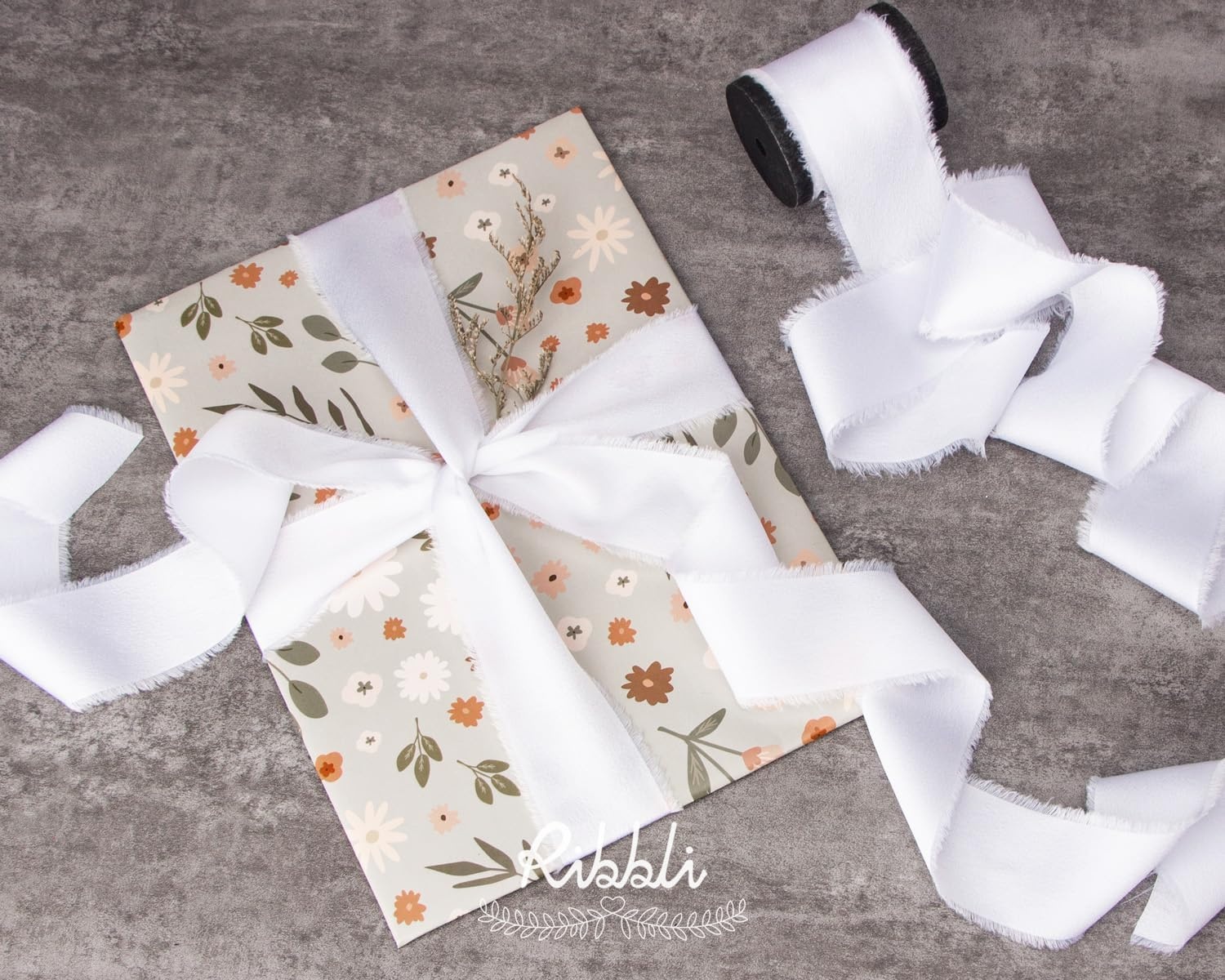 Ribbli Terracotta Silk Satin Ribbon 1.5 Inch x 30 Yard Handmade Frayed Chiffon Burnt Orange Ribbon for Gift Wrapping Wedding Invitations Bridal Bouquets Home Decor(White)