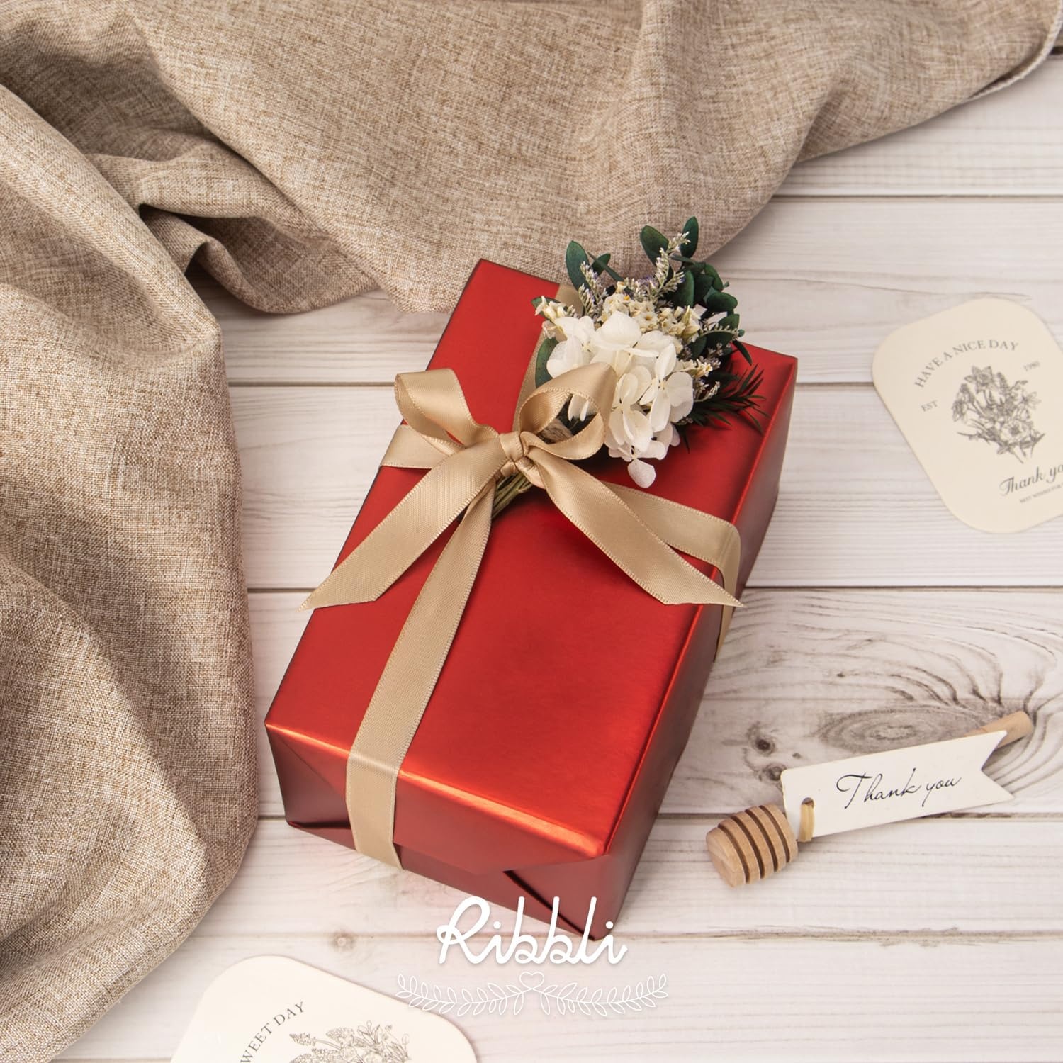 Ribbli Dusty Sage Satin Ribbon Double Faced Satin 1/2 inch x Continuous 50 Yards-Spring Moss Ribbon for Gift Wrapping Crafts Wedding Decoration Bows Bouquet Floral Arrangement(Champagne Gold)