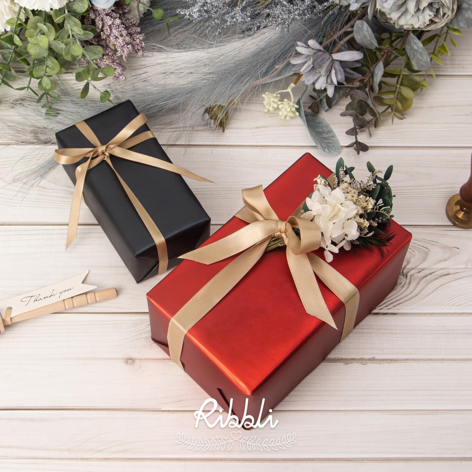 Ribbli Dusty Sage Satin Ribbon Double Faced Satin 1/2 inch x Continuous 50 Yards-Spring Moss Ribbon for Gift Wrapping Crafts Wedding Decoration Bows Bouquet Floral Arrangement(Champagne Gold)
