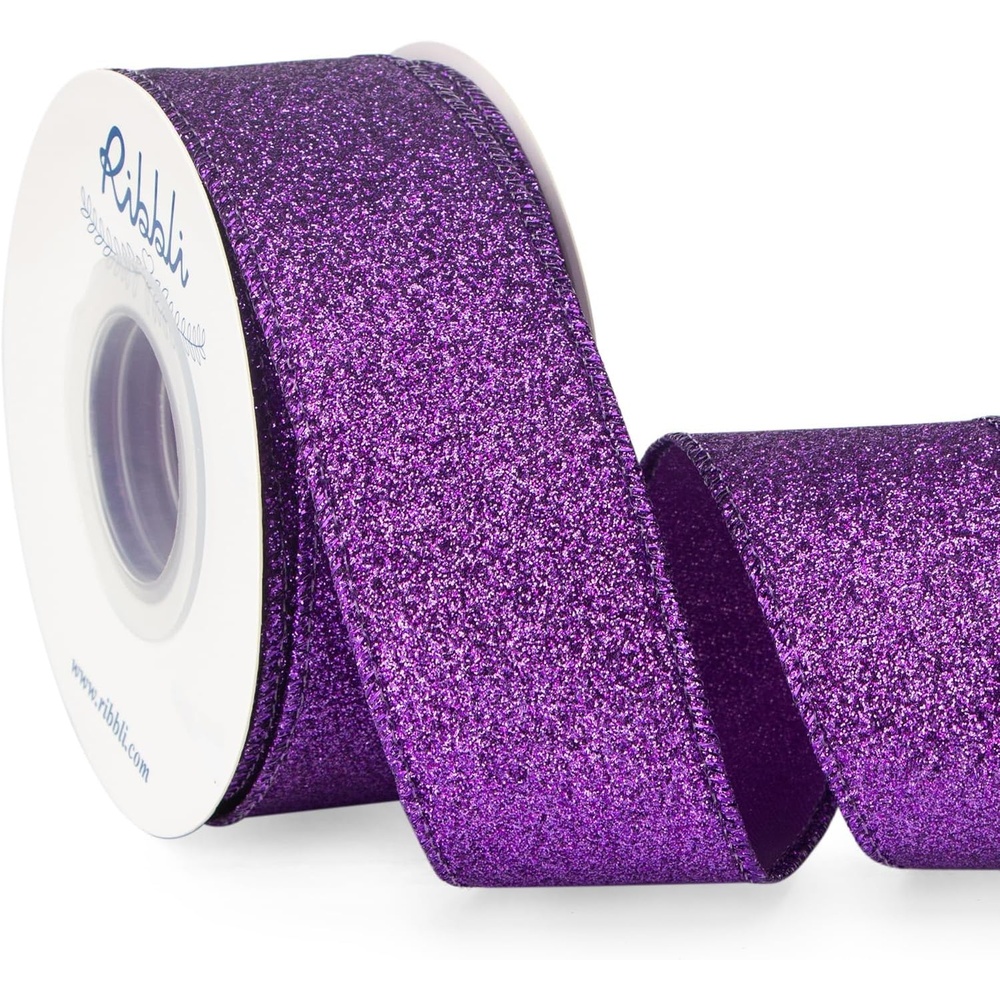 Ribbli Turquoise Blue Glitter Wired Ribbon,Turquoise with Metallic Edge,Christmas Ribbon for Wreath, Christmas Tree Decoration, Gift Wrapping,Home Decor, 2-1/2 Inch x 10 Yards(Purple)