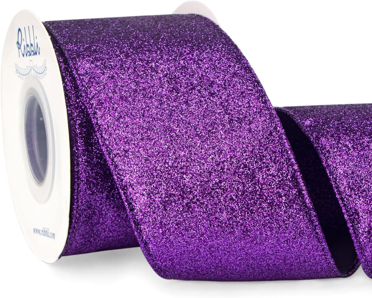 Ribbli Turquoise Blue Glitter Wired Ribbon,Turquoise with Metallic Edge,Christmas Ribbon for Wreath, Christmas Tree Decoration, Gift Wrapping,Home Decor, 2-1/2 Inch x 10 Yards(Purple)