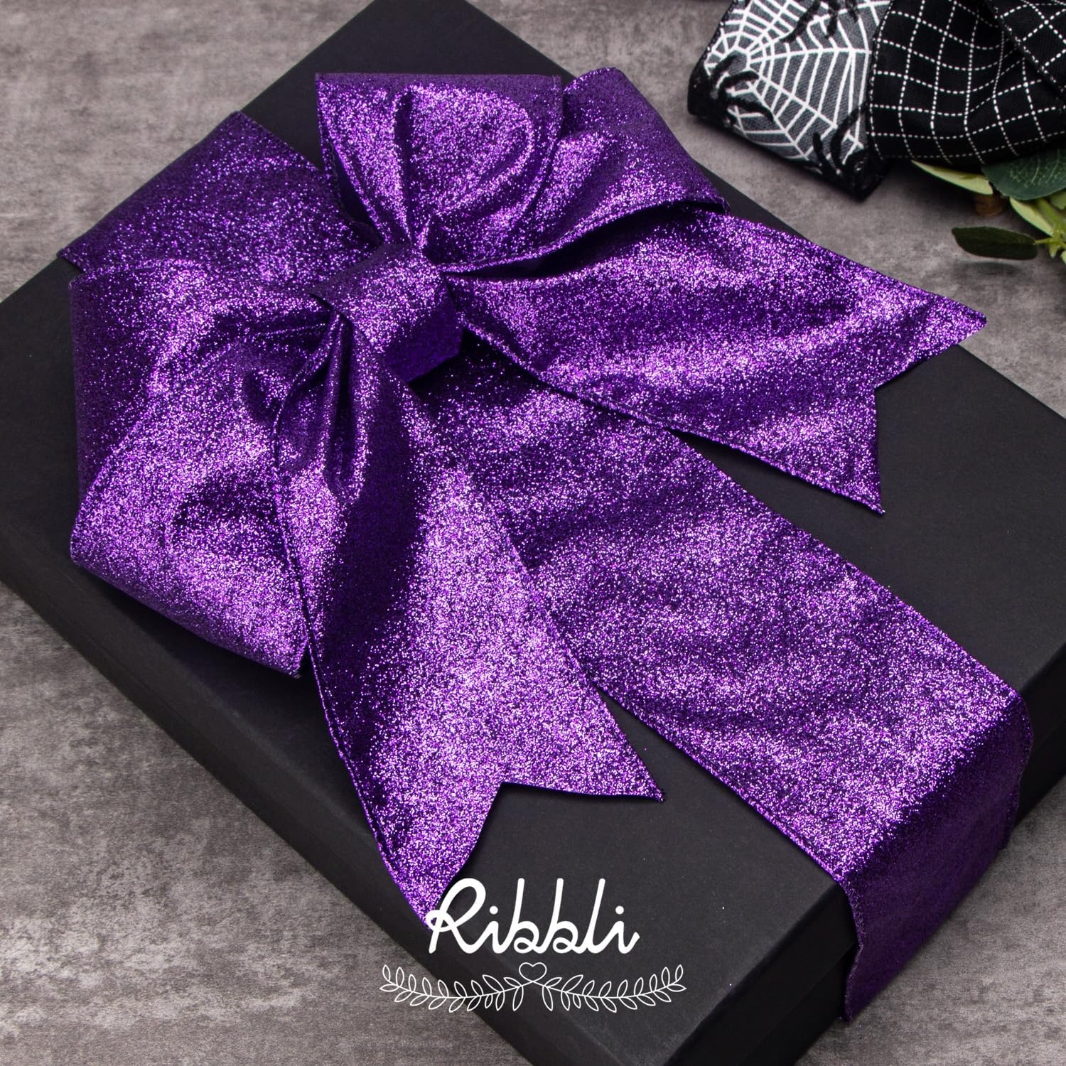 Ribbli Turquoise Blue Glitter Wired Ribbon,Turquoise with Metallic Edge,Christmas Ribbon for Wreath, Christmas Tree Decoration, Gift Wrapping,Home Decor, 2-1/2 Inch x 10 Yards(Purple)