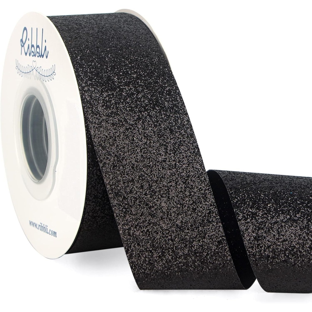 Ribbli Royal Blue Glitter Ribbon,Gift Wrapping Cut Edge Christmas Ribbon for Crafts, Chritmas Tree Decoration,Ornaments Decoration,Home Decor, 3/8 Inch x 25 Yards(Black)