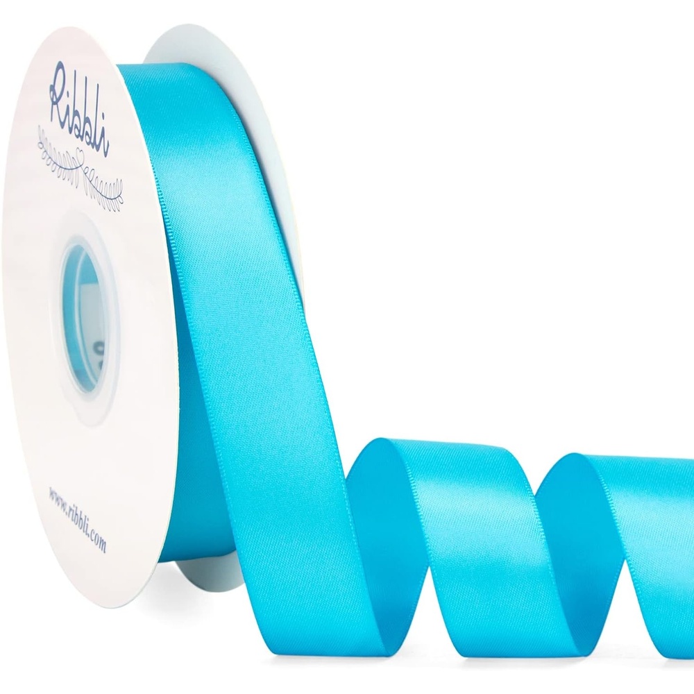 Ribbli Dusty Blue Satin Ribbon Double Faced Satin 1-1/2 Inch x Continuous 50 Yards-Blue Ribbon for Gift Wrapping Crafts Wedding Decoration Bows Bouquet Floral Arrangement(Blue Turquoise)