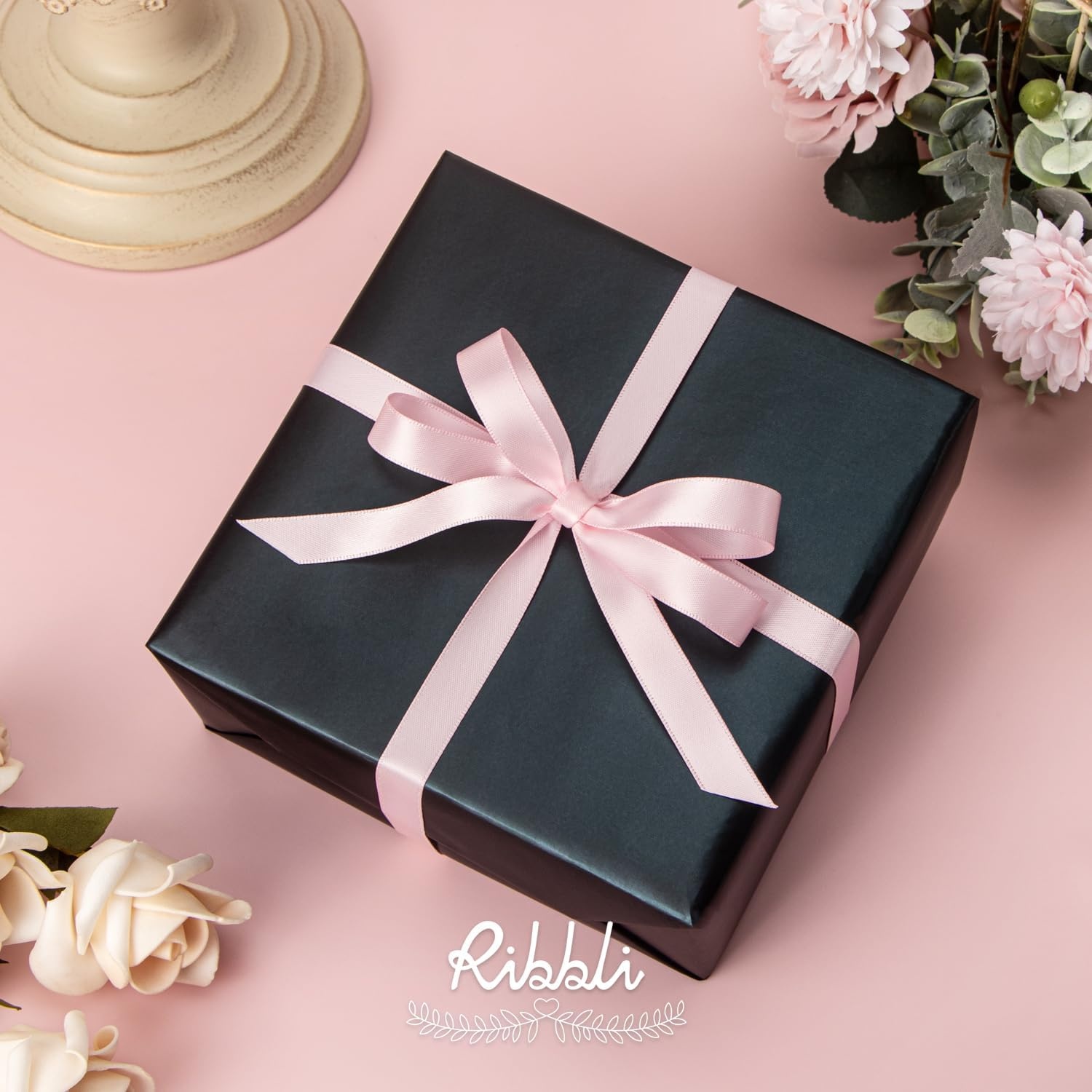 Ribbli Dusty Sage Satin Ribbon Double Faced Satin 1/2 inch x Continuous 50 Yards-Spring Moss Ribbon for Gift Wrapping Crafts Wedding Decoration Bows Bouquet Floral Arrangement(Pink Light)