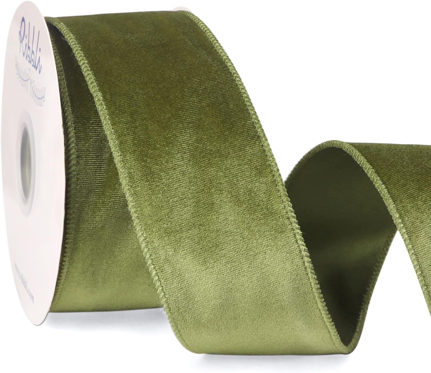 Ribbli Dusty Green Velvet Wired Ribbon 4 Inch Sage Velvet with Satin Christmas Ribbon for Gift Wrapping Christmas Tree Decoration Crafts Wreaths Supplies-Continuous 10 Yards(Olive Green)