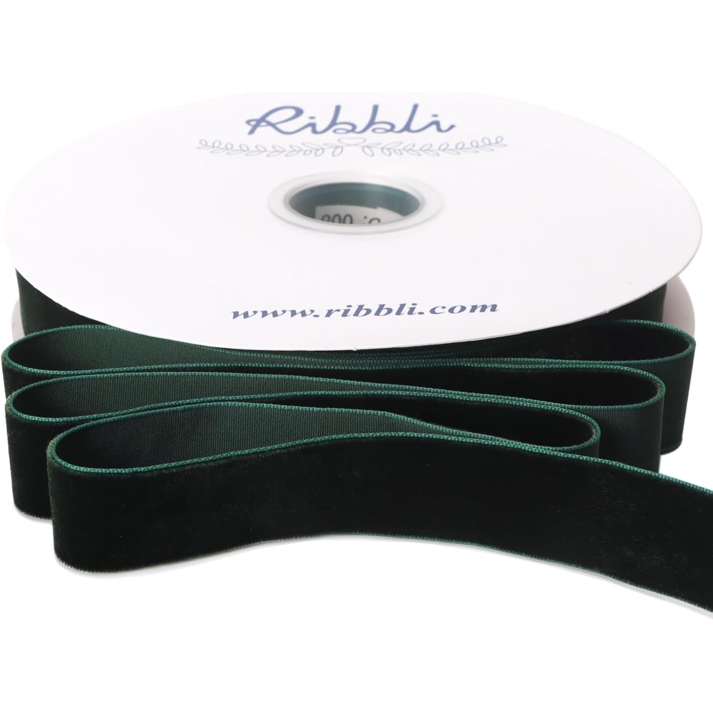 Ribbli Sage Green Velvet Ribbon 1/8 Inches Continuous 25 Yard Spool Sage Green Christmas Ribbon for Gift Wrapping Crafts Home Decor(Dark Green)