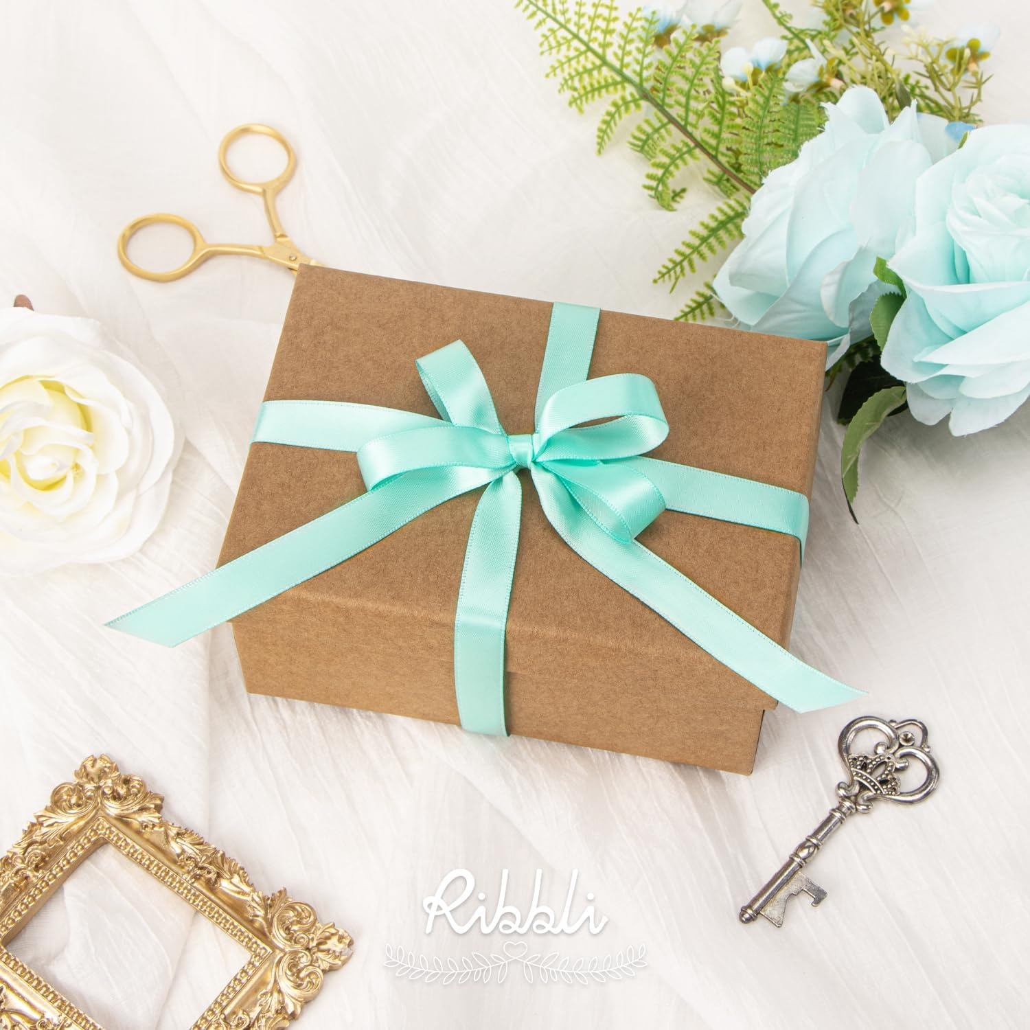 Ribbli Dusty Sage Satin Ribbon Double Faced Satin 1/2 inch x Continuous 50 Yards-Spring Moss Ribbon for Gift Wrapping Crafts Wedding Decoration Bows Bouquet Floral Arrangement(Blue Aqua)