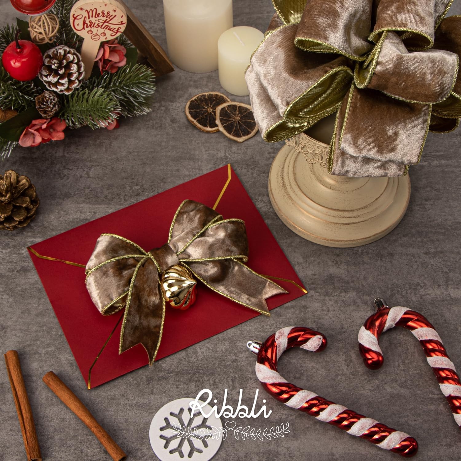 Ribbli Black Velvet Wired Ribbon 2.5 Inch Metallic Black Gold Crushed Velvet Christmas Ribbon for Gift Wrapping Christmas Tree Decoration Crafts Wreaths Supplies-Continuous 10 Yards(Camel)