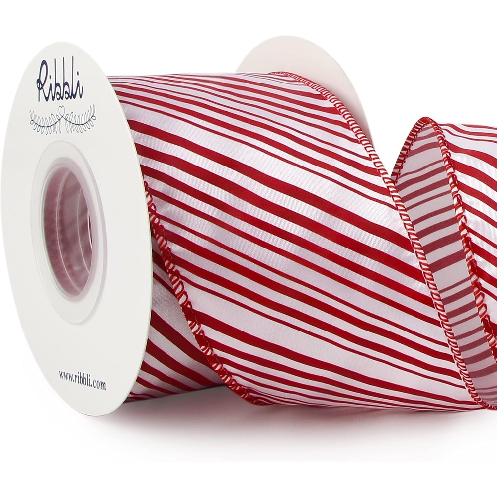 Ribbli Candy Cane Ribbon Red and White Stripe Wired Satin,2-1/2 Inch x Continuous 10 Yard,Peppermint Stripe Christmas Ribbon for Big Bow, Wreath,Tree Decoration, Outdoor Decoration(2.5 inch)