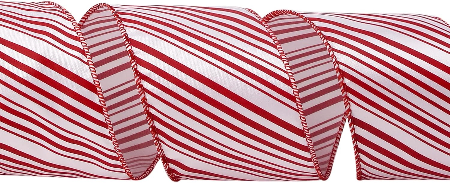 Ribbli Candy Cane Ribbon Red and White Stripe Wired Satin,2-1/2 Inch x Continuous 10 Yard,Peppermint Stripe Christmas Ribbon for Big Bow, Wreath,Tree Decoration, Outdoor Decoration(2.5 inch)
