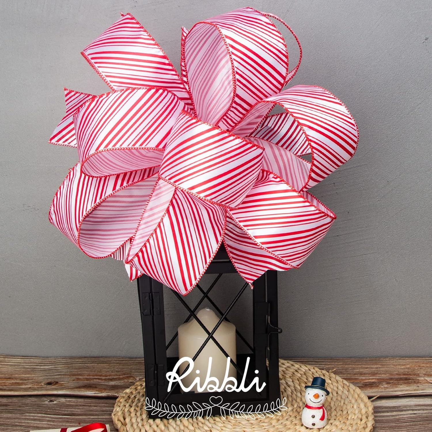 Ribbli Candy Cane Ribbon Red and White Stripe Wired Satin,2-1/2 Inch x Continuous 10 Yard,Peppermint Stripe Christmas Ribbon for Big Bow, Wreath,Tree Decoration, Outdoor Decoration(2.5 inch)