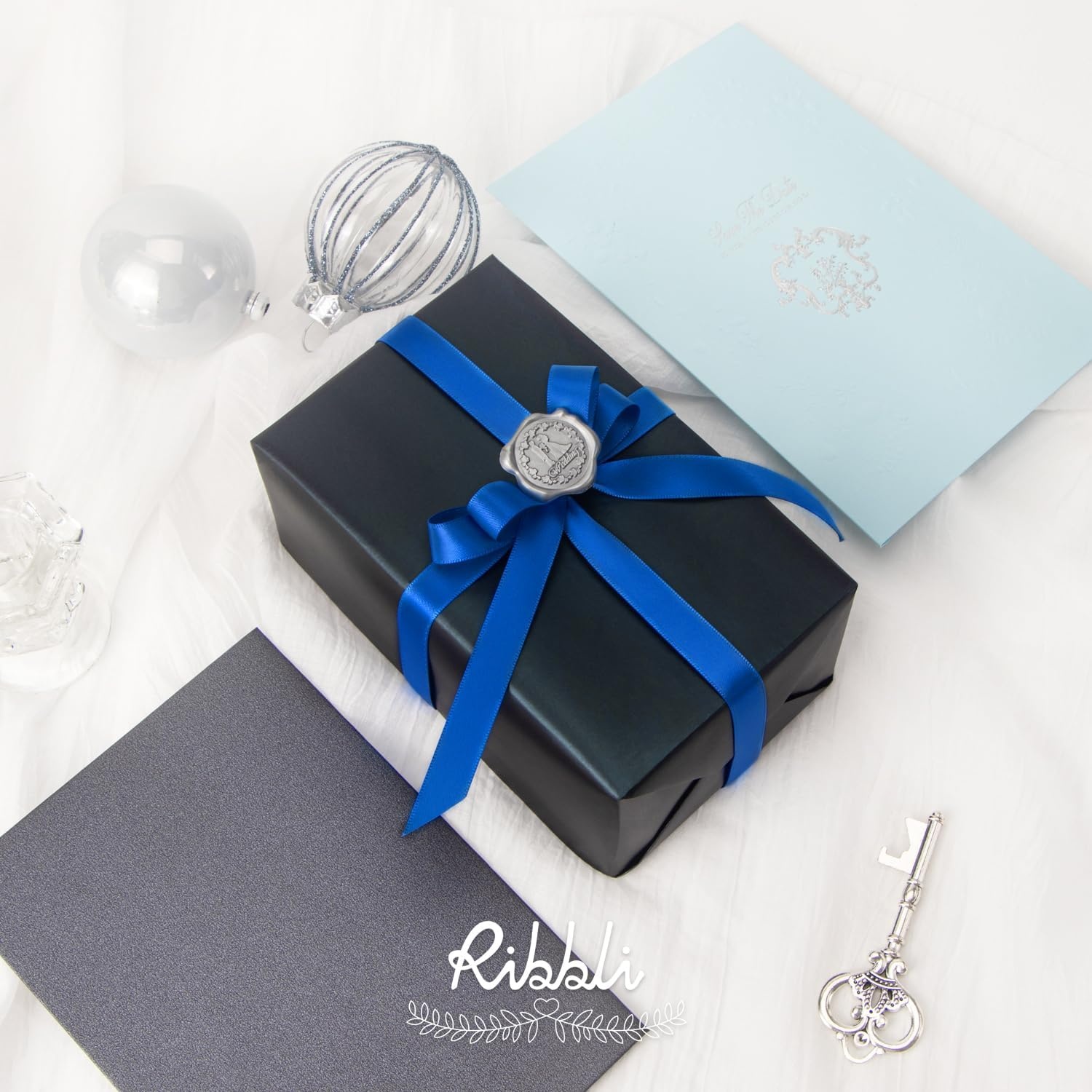 Ribbli Dusty Blue Satin Ribbon Double Faced Satin 1-1/2 Inch x Continuous 50 Yards-Blue Ribbon for Gift Wrapping Crafts Wedding Decoration Bows Bouquet Floral Arrangement(Blue Royal)