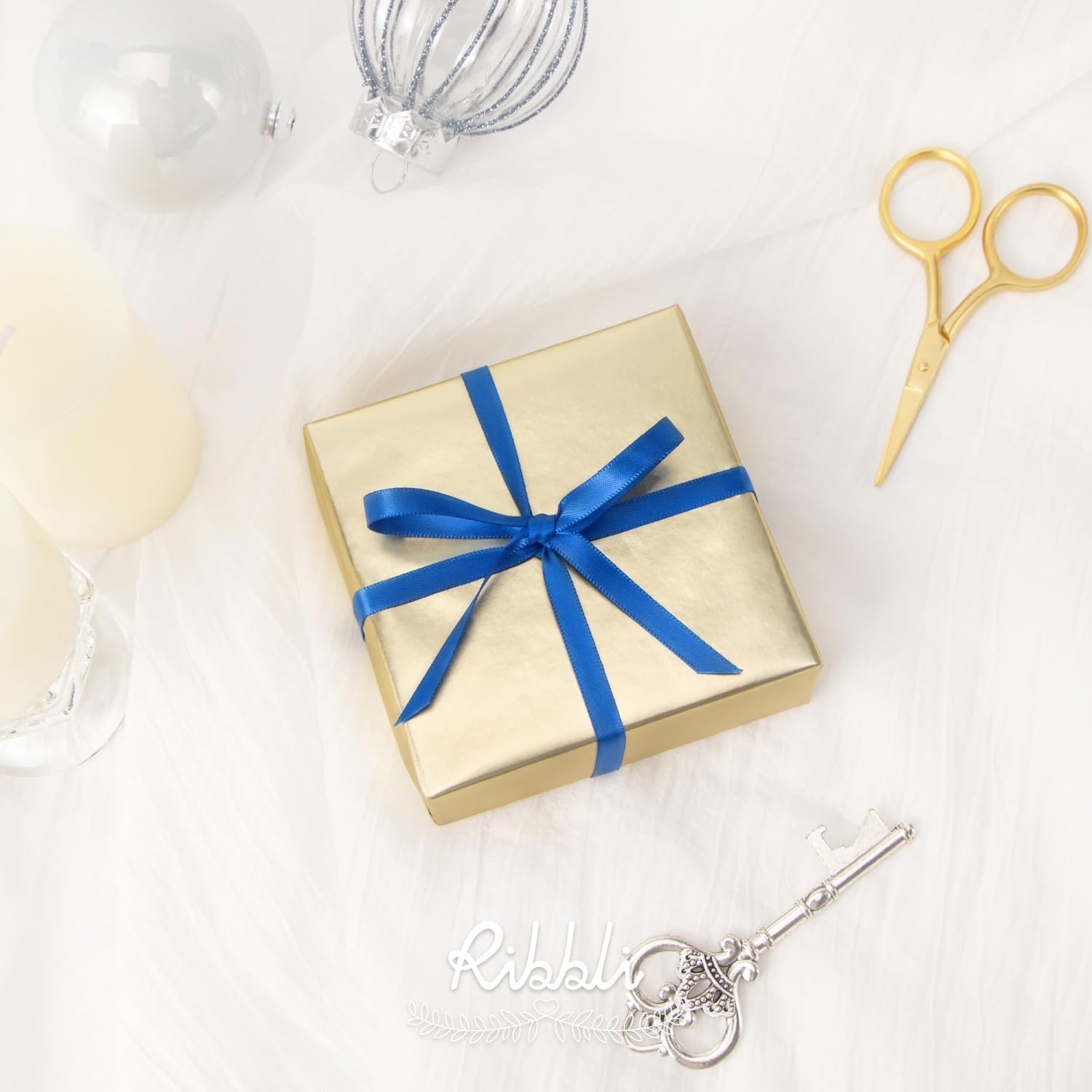 Ribbli Dusty Blue Satin Ribbon Double Faced Satin 1-1/2 Inch x Continuous 50 Yards-Blue Ribbon for Gift Wrapping Crafts Wedding Decoration Bows Bouquet Floral Arrangement(Blue Royal)