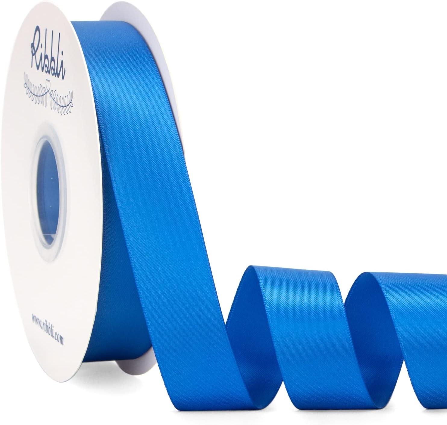 Ribbli Dusty Blue Satin Ribbon Double Faced Satin 1-1/2 Inch x Continuous 50 Yards-Blue Ribbon for Gift Wrapping Crafts Wedding Decoration Bows Bouquet Floral Arrangement(Blue Royal)