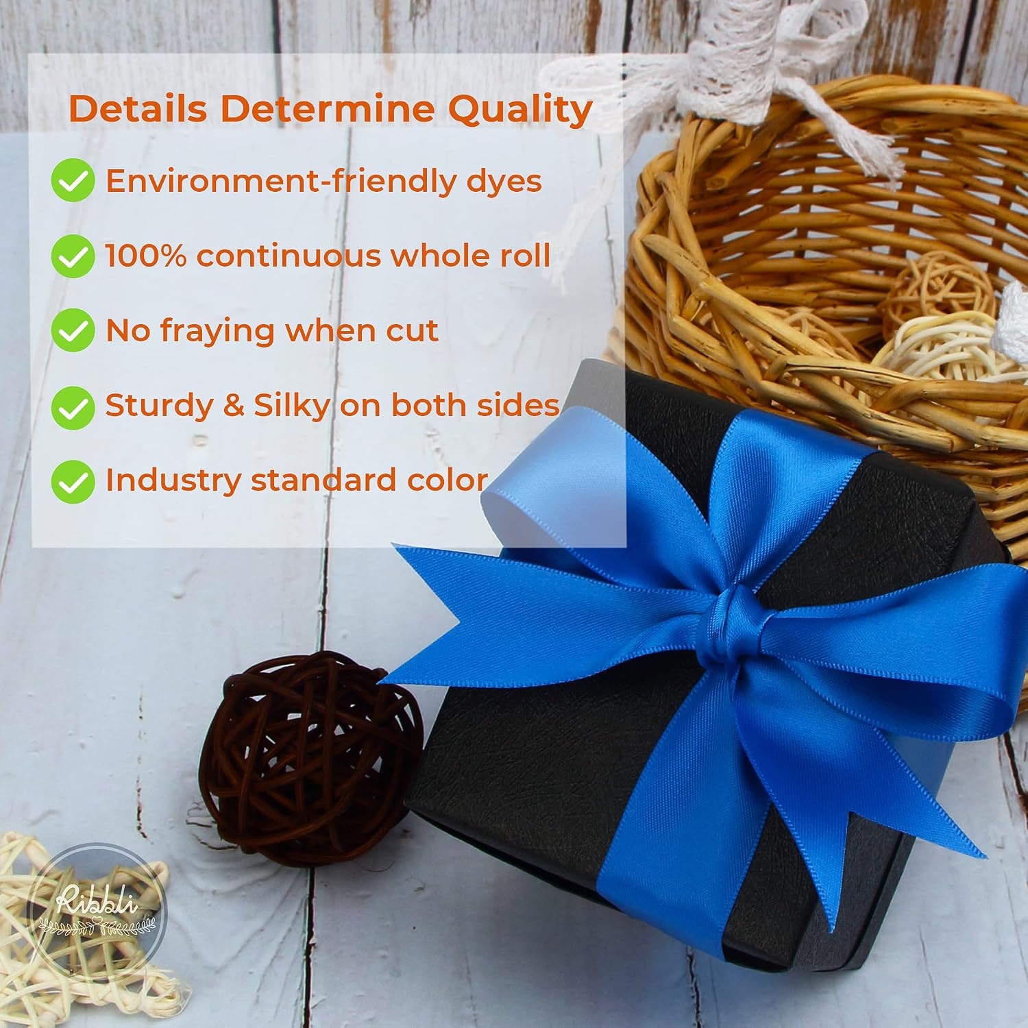 Ribbli Dusty Blue Satin Ribbon Double Faced Satin 1-1/2 Inch x Continuous 50 Yards-Blue Ribbon for Gift Wrapping Crafts Wedding Decoration Bows Bouquet Floral Arrangement(Blue Royal)