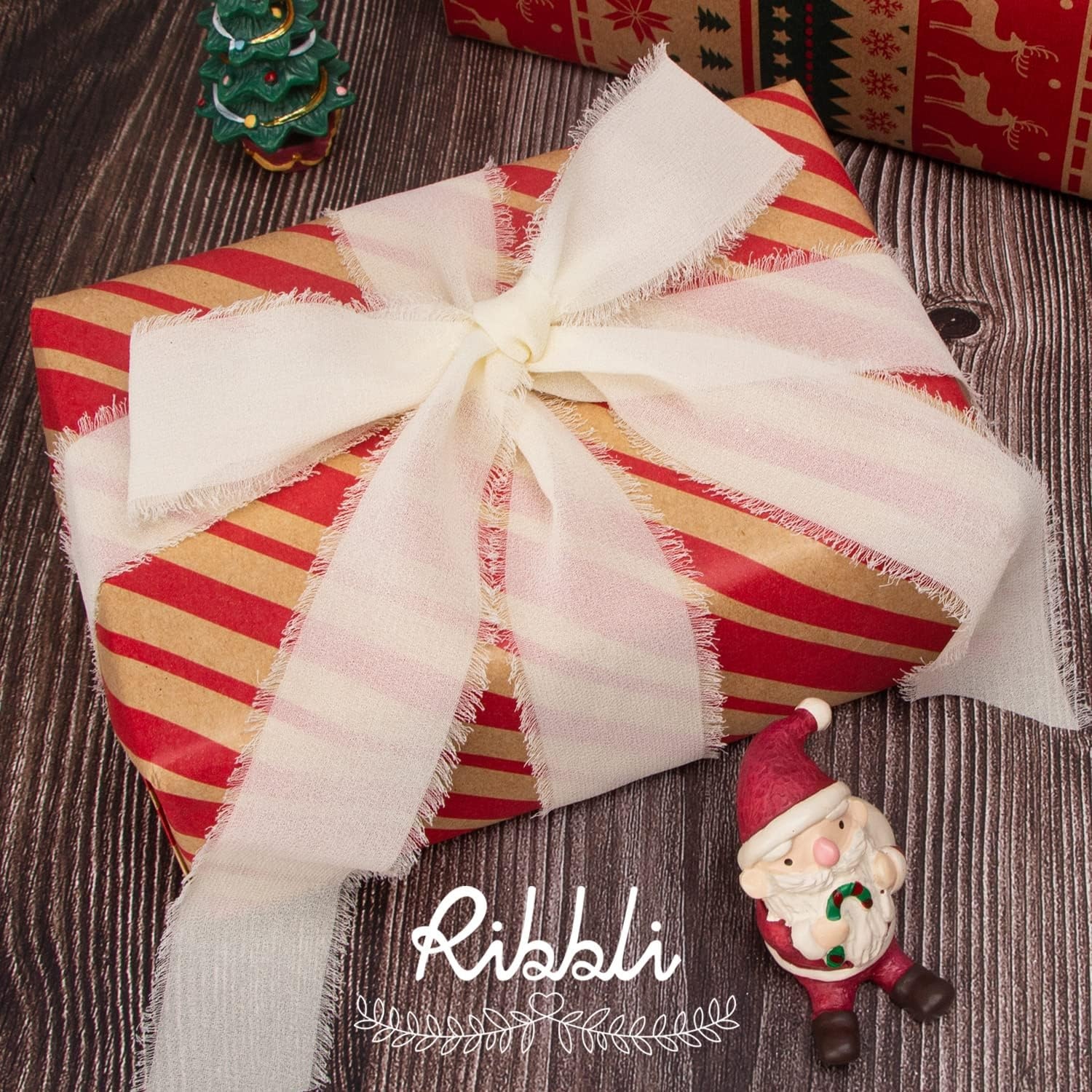 Ribbli Chiffon Ribbon Set, Handmade Fringe Silk, 1.5 in x 5 Yd Rolls, Nude/Beige/White Ribbon for Wedding Invitations & Bouquets(White/Ivory/Nude/Dark Nude)