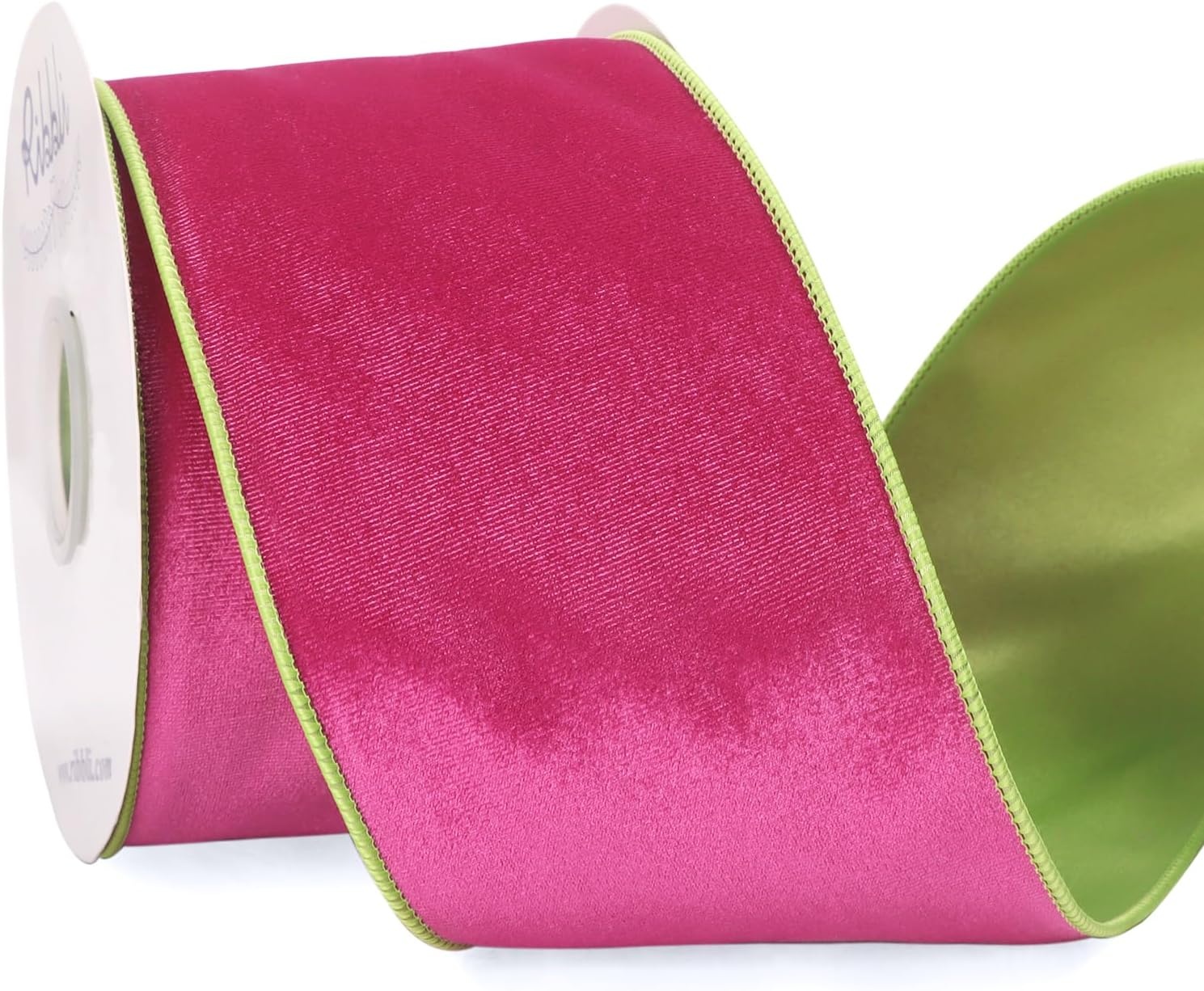 Ribbli Dusty Green Velvet Wired Ribbon 4 Inch Sage Velvet with Satin Christmas Ribbon for Gift Wrapping Christmas Tree Decoration Crafts Wreaths Supplies-Continuous 10 Yards(Hot Pink/Lime)