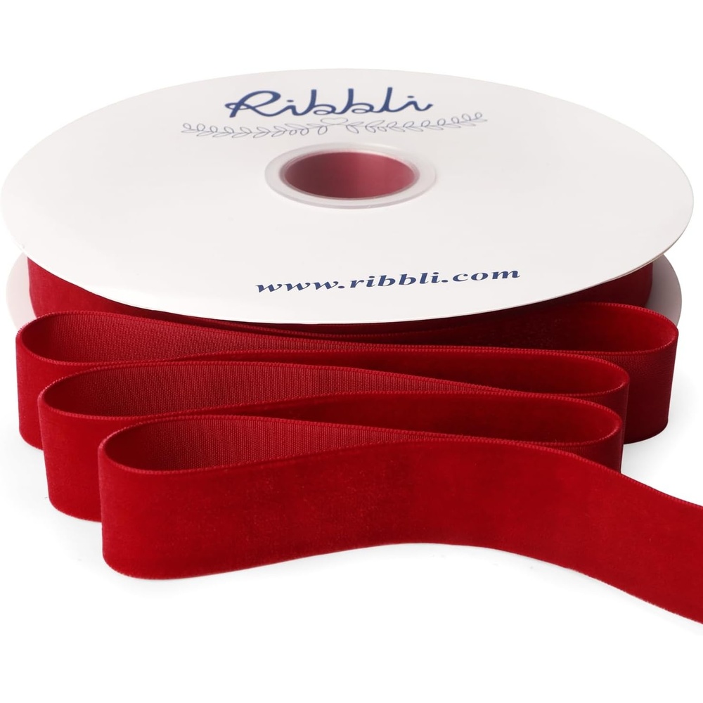 Ribbli Sage Green Velvet Ribbon 1/8 Inches Continuous 25 Yard Spool Sage Green Christmas Ribbon for Gift Wrapping Crafts Home Decor(Dark Red)