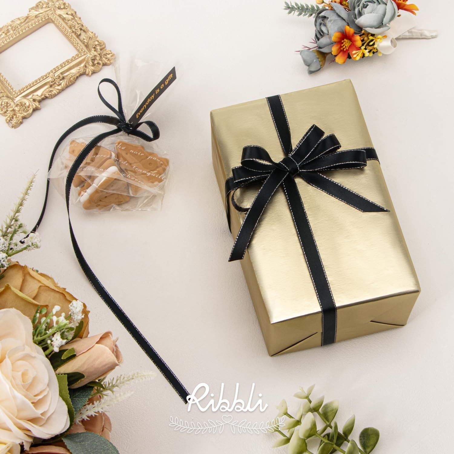 Ribbli Pearl Pink Satin Ribbon with Silver Edge,Double Faced Satin 3/8 inch x Continuous 50 Yards, Pearl Pink Ribbon Use for Crafts, Gift Wrapping, Wedding Card Decoration(Black/Silver)