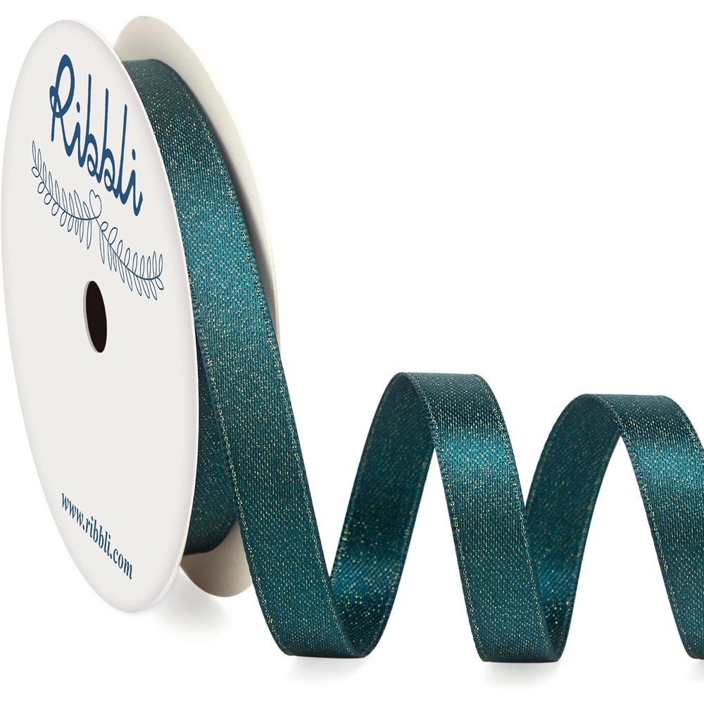 Ribbli Black Double Faced Purl Ribbon, Luxury Glitter, 3/8 Inch x 10 Yard, Wedding Ribbon for Crafts, Gift Wrapping & Bottle Decoration(Teal)
