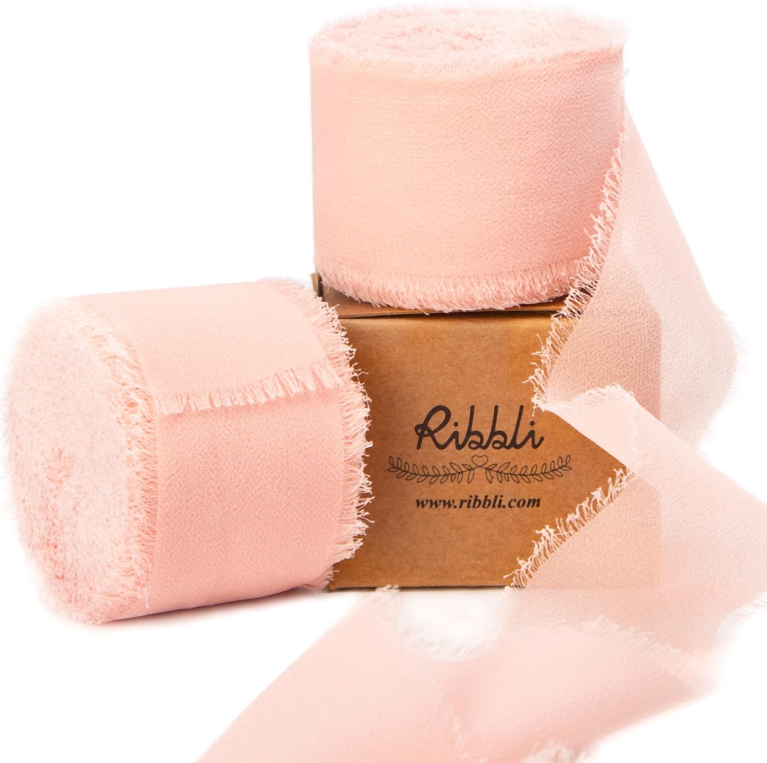 Ribbli Antique Mauve Chiffon Ribbon 1-1/2 inch x 20 Yard Handmade Fringe Chiffon Silk Ribbon,Black Ribbon for Wedding Invitations, Bridal Bouquets Wrapping, Flower Arrangement Decoration(Blush Pink)