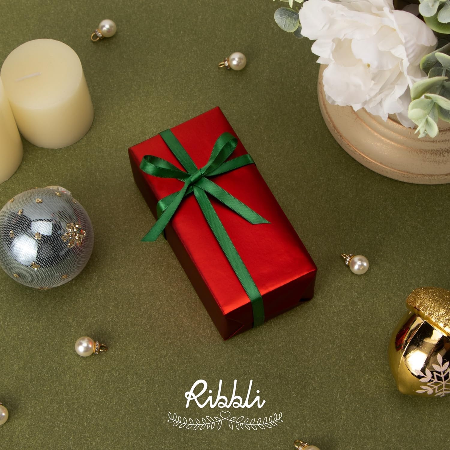 Ribbli Dusty Blue Satin Ribbon Double Faced Satin 1-1/2 Inch x Continuous 50 Yards-Blue Ribbon for Gift Wrapping Crafts Wedding Decoration Bows Bouquet Floral Arrangement(Green Forest)