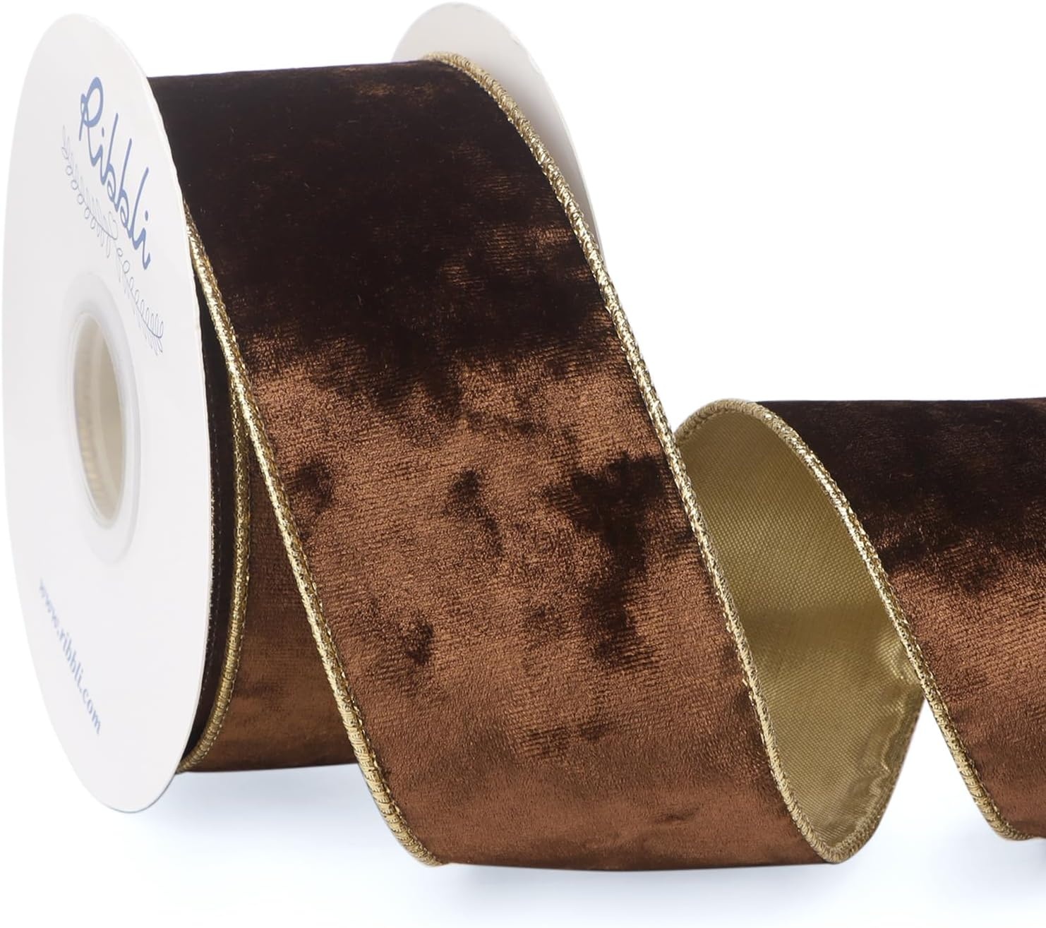 Ribbli Black Velvet Wired Ribbon 2.5 Inch Metallic Black Gold Crushed Velvet Christmas Ribbon for Gift Wrapping Christmas Tree Decoration Crafts Wreaths Supplies-Continuous 10 Yards(Brown)
