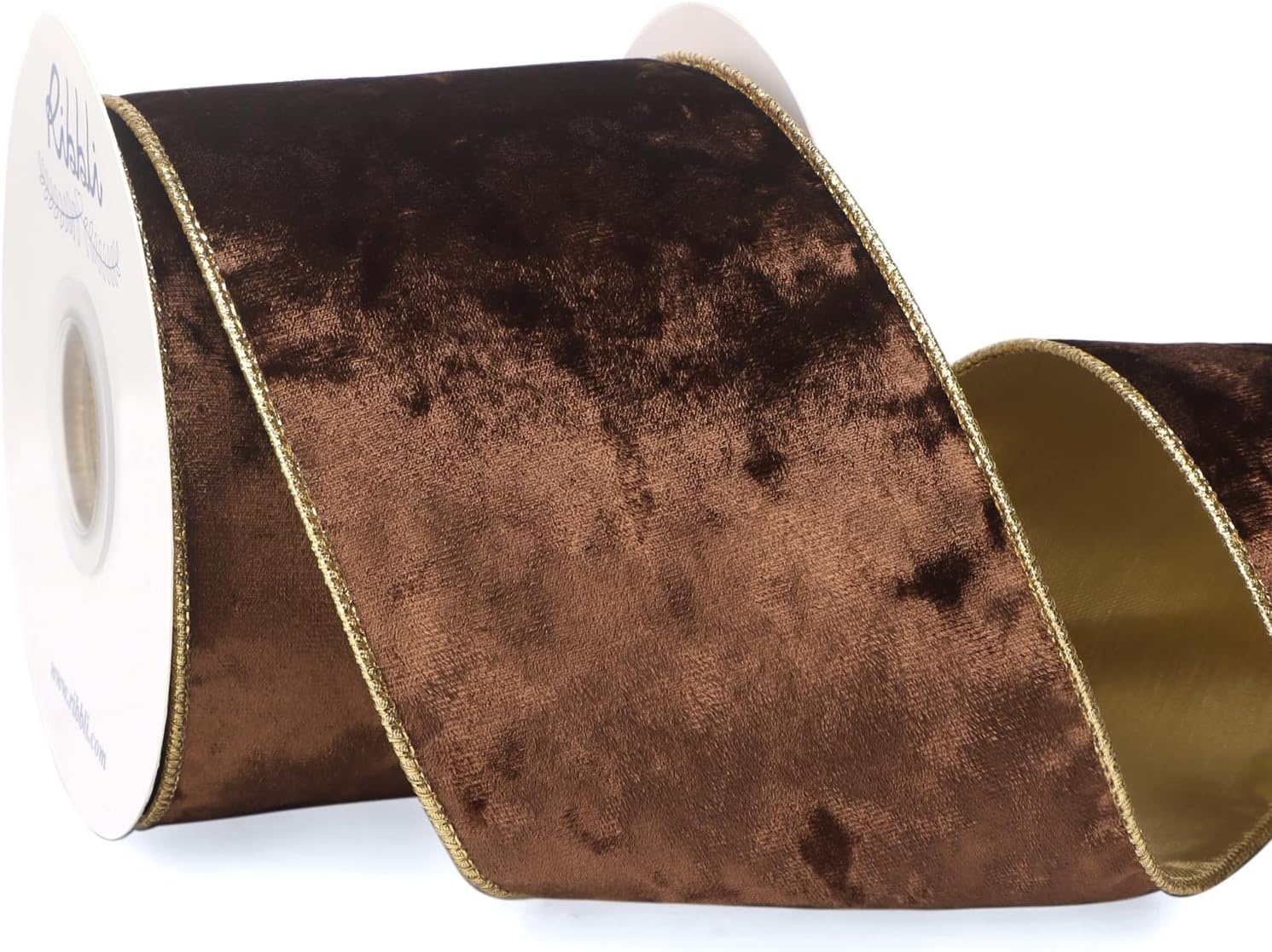 Ribbli Black Velvet Wired Ribbon 2.5 Inch Metallic Black Gold Crushed Velvet Christmas Ribbon for Gift Wrapping Christmas Tree Decoration Crafts Wreaths Supplies-Continuous 10 Yards(Brown)