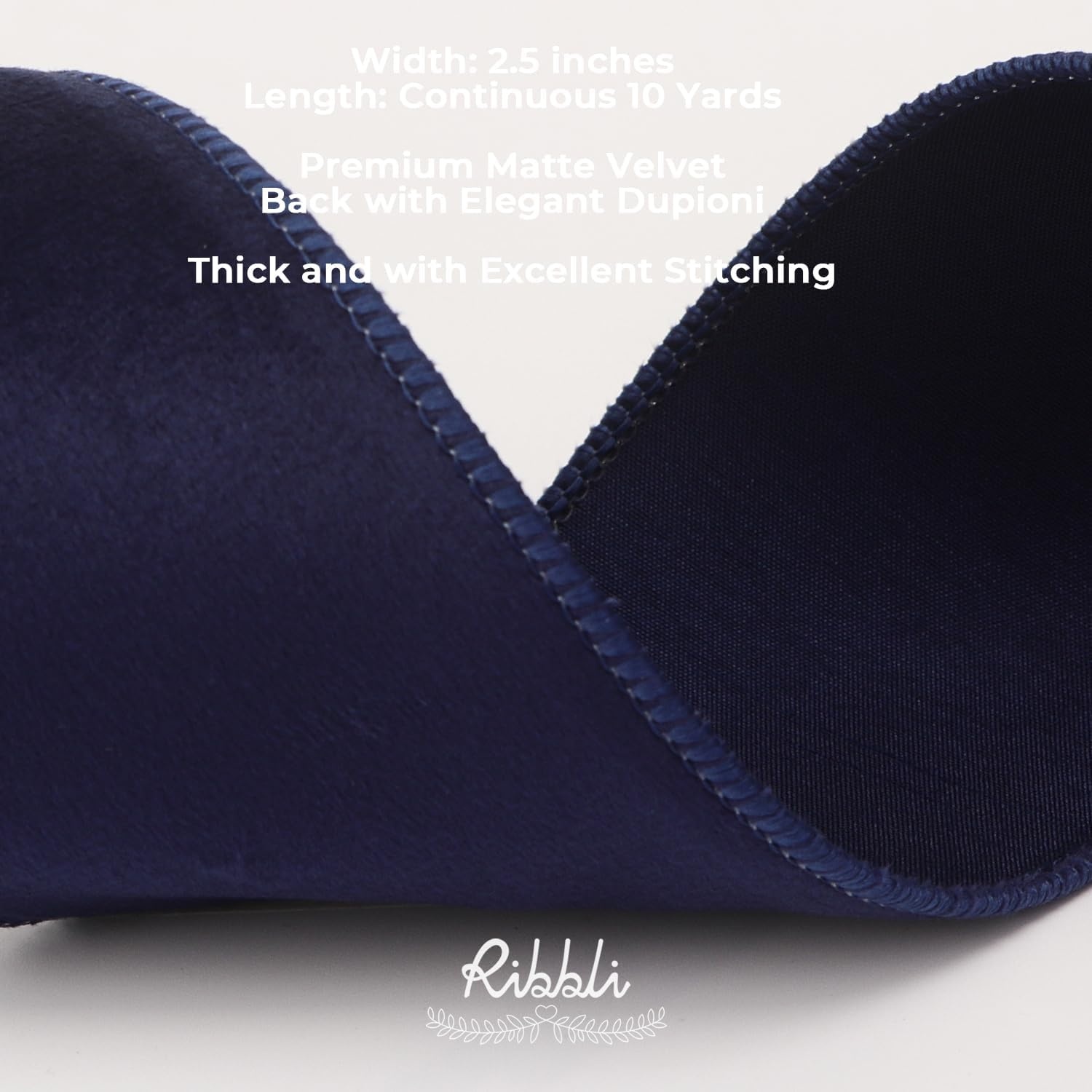 Ribbli Sage Green Velvet Wired Ribbon with Dupioni 4 Inch Christmas Ribbon for Gift Wrapping Christmas Tree Decoration Crafts Wreaths Supplies-Continuous 10 Yards(Navy)