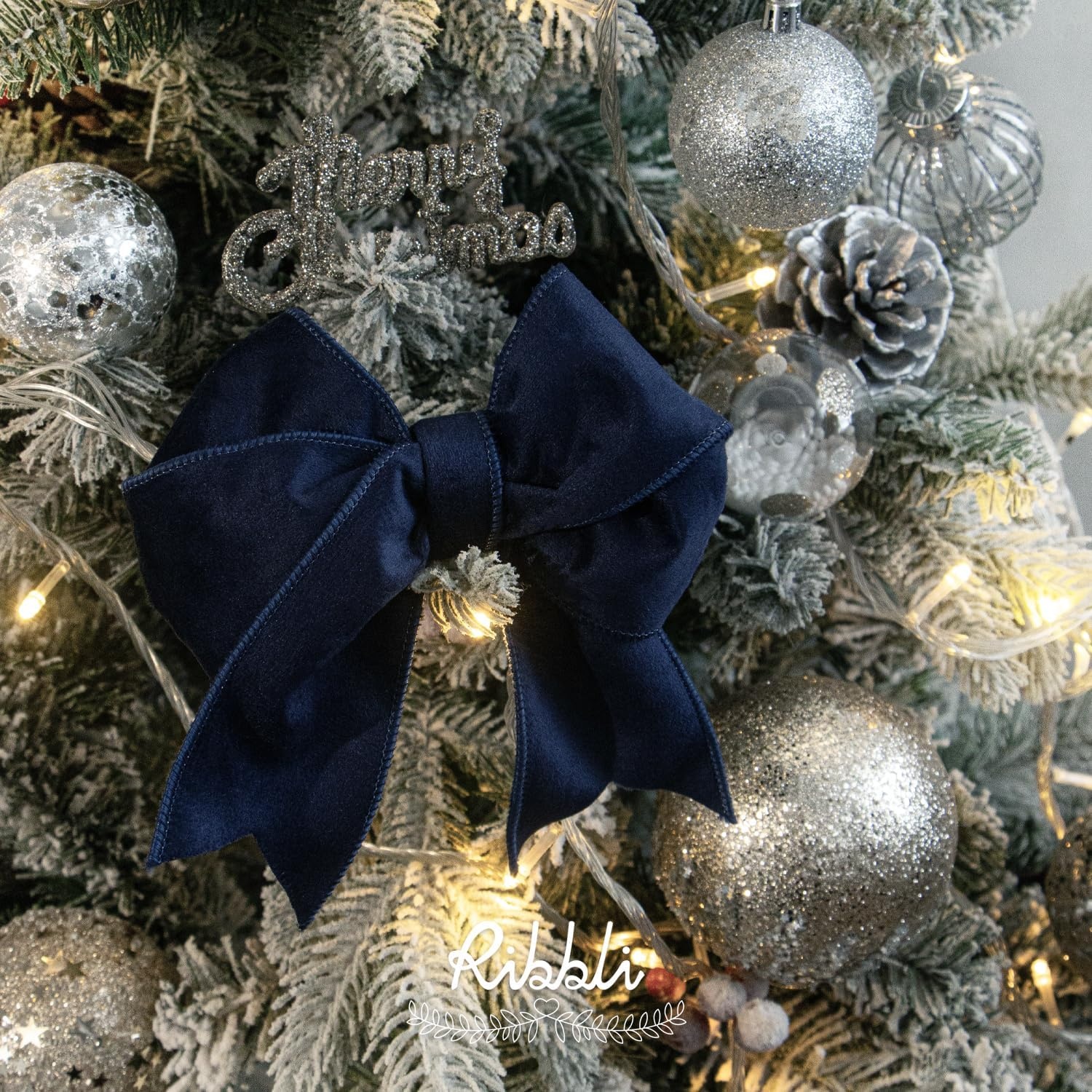 Ribbli Sage Green Velvet Wired Ribbon with Dupioni 4 Inch Christmas Ribbon for Gift Wrapping Christmas Tree Decoration Crafts Wreaths Supplies-Continuous 10 Yards(Navy)
