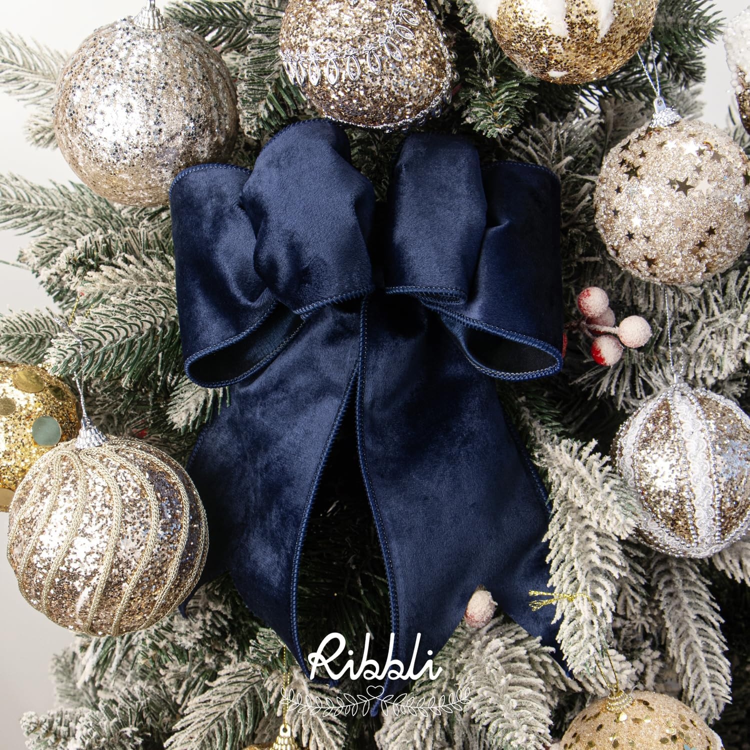 Ribbli Sage Green Velvet Wired Ribbon with Dupioni 4 Inch Christmas Ribbon for Gift Wrapping Christmas Tree Decoration Crafts Wreaths Supplies-Continuous 10 Yards(Navy)