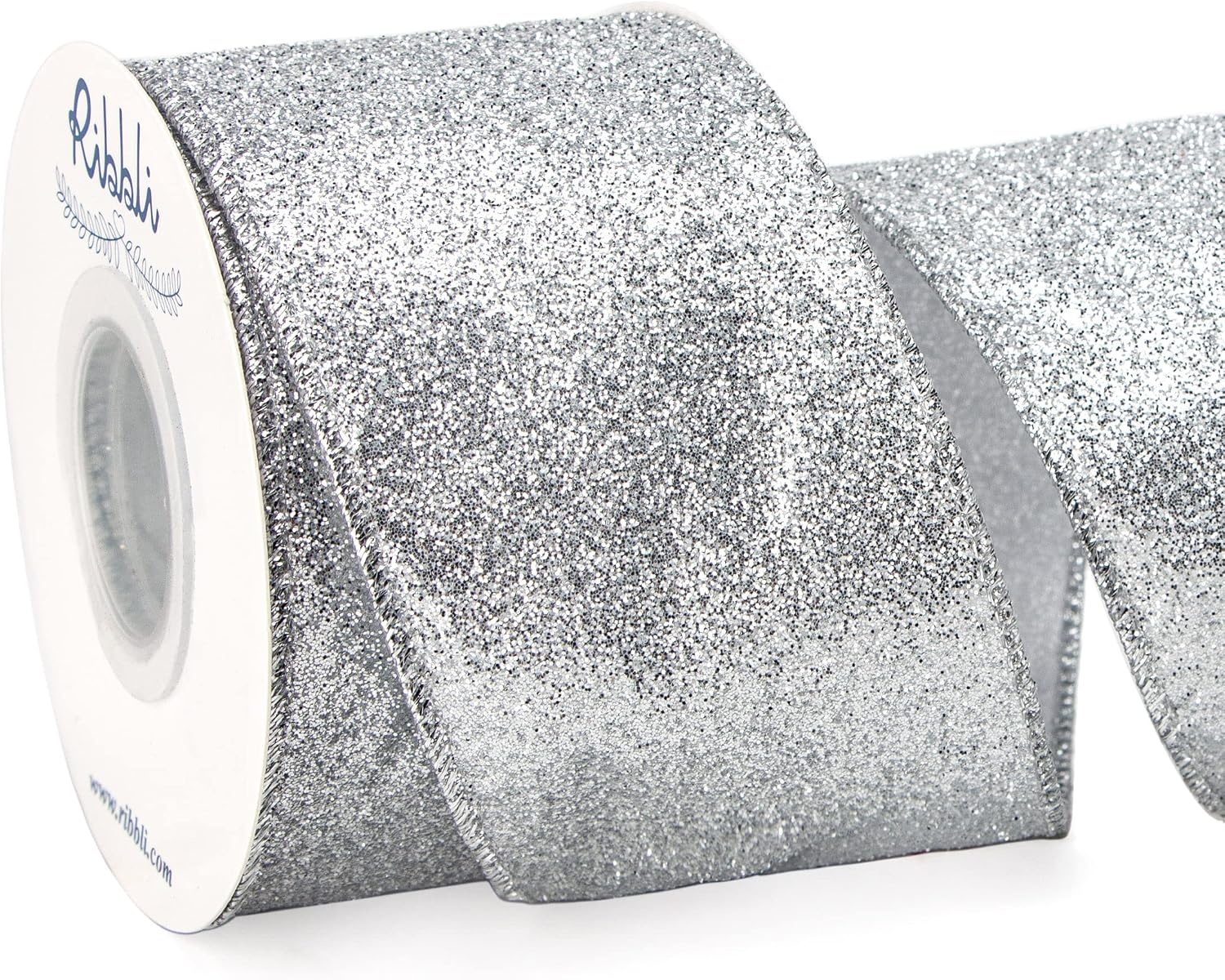 Ribbli Turquoise Blue Glitter Wired Ribbon,Turquoise with Metallic Edge,Christmas Ribbon for Wreath, Christmas Tree Decoration, Gift Wrapping,Home Decor, 2-1/2 Inch x 10 Yards(Silver)