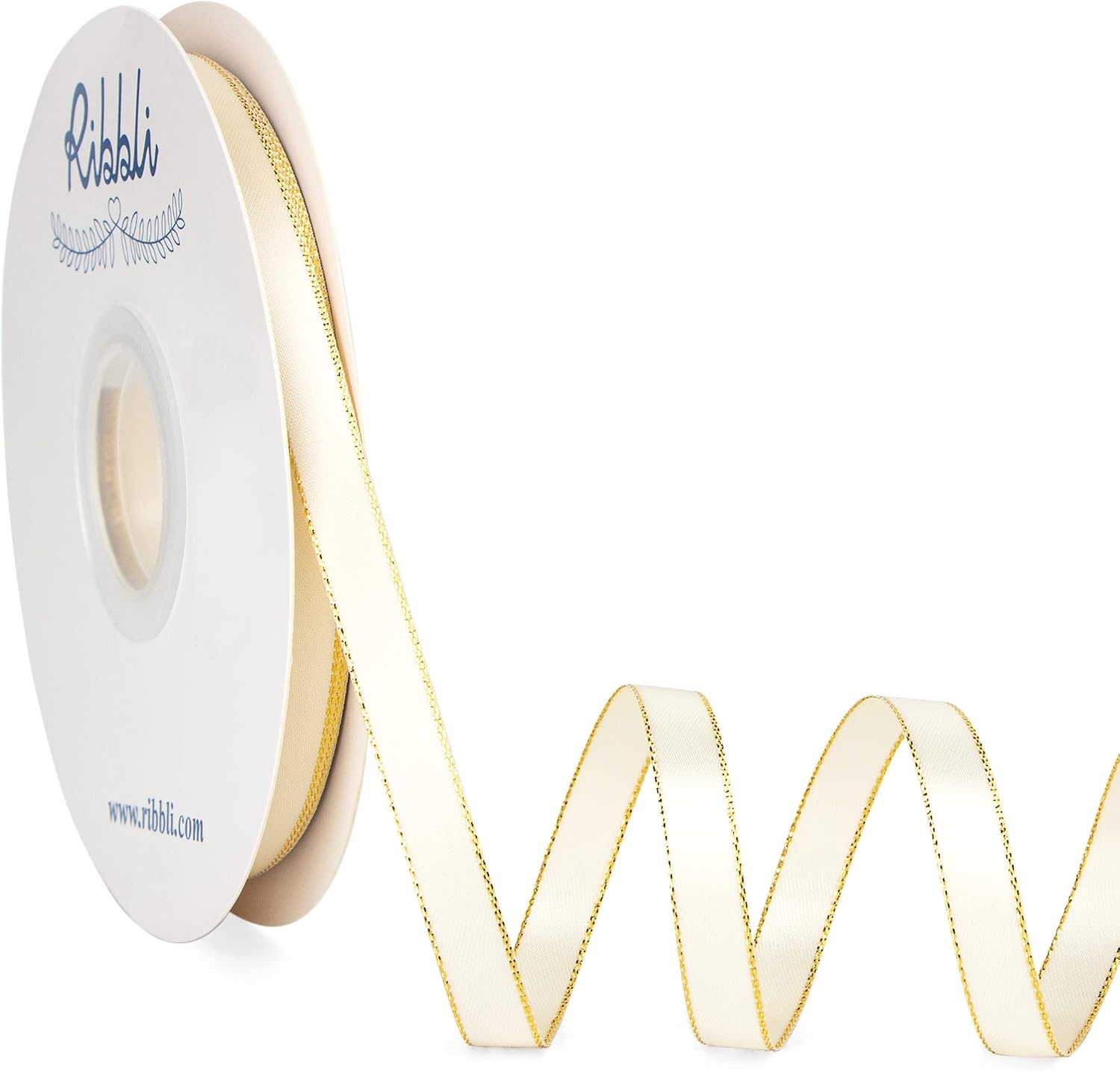 Ribbli Pearl Pink Satin Ribbon with Silver Edge,Double Faced Satin 3/8 inch x Continuous 50 Yards, Pearl Pink Ribbon Use for Crafts, Gift Wrapping, Wedding Card Decoration(Ivory/Gold)