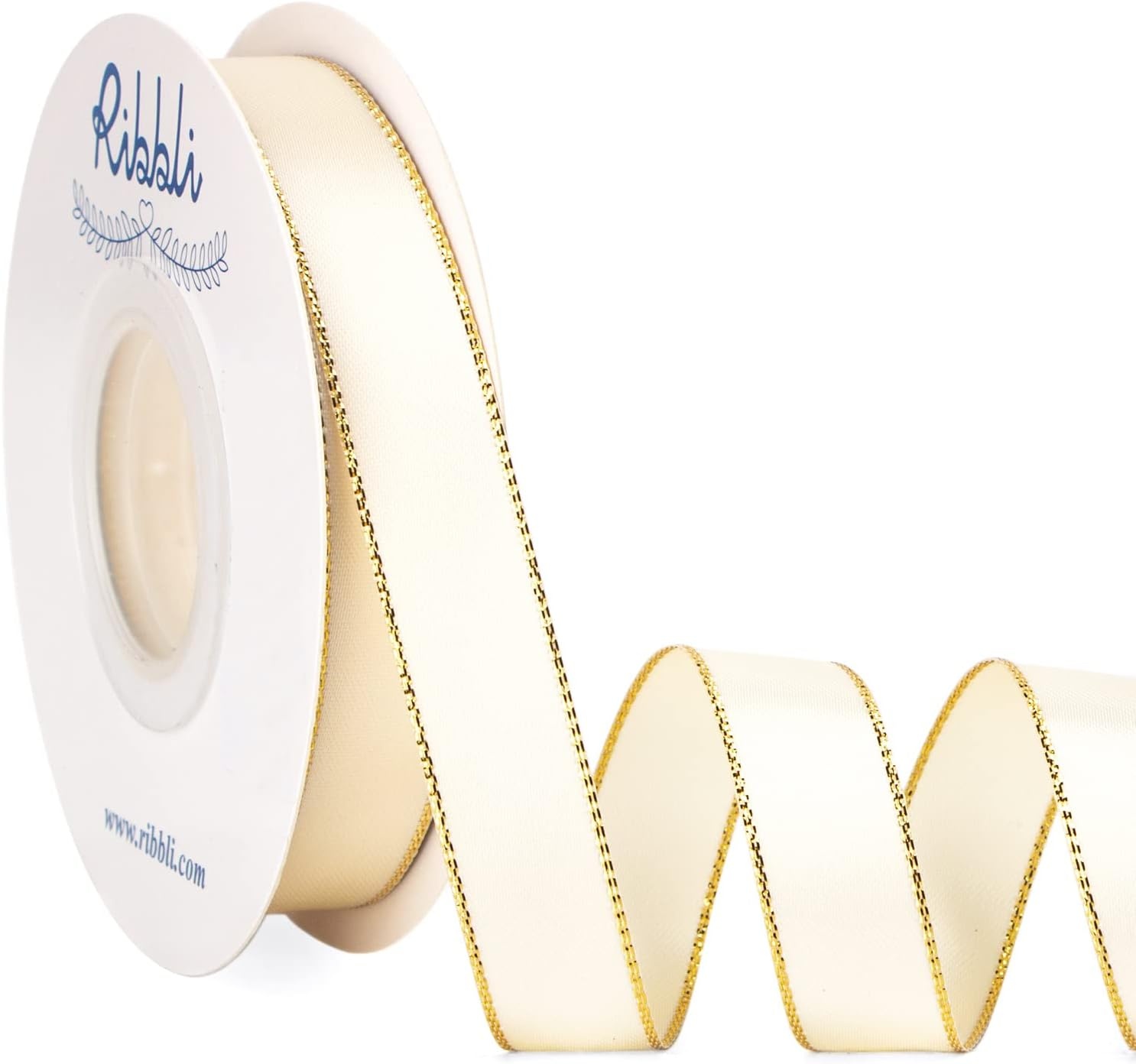 Ribbli Pearl Pink Satin Ribbon with Silver Edge,Double Faced Satin 3/8 inch x Continuous 50 Yards, Pearl Pink Ribbon Use for Crafts, Gift Wrapping, Wedding Card Decoration(Ivory/Gold)