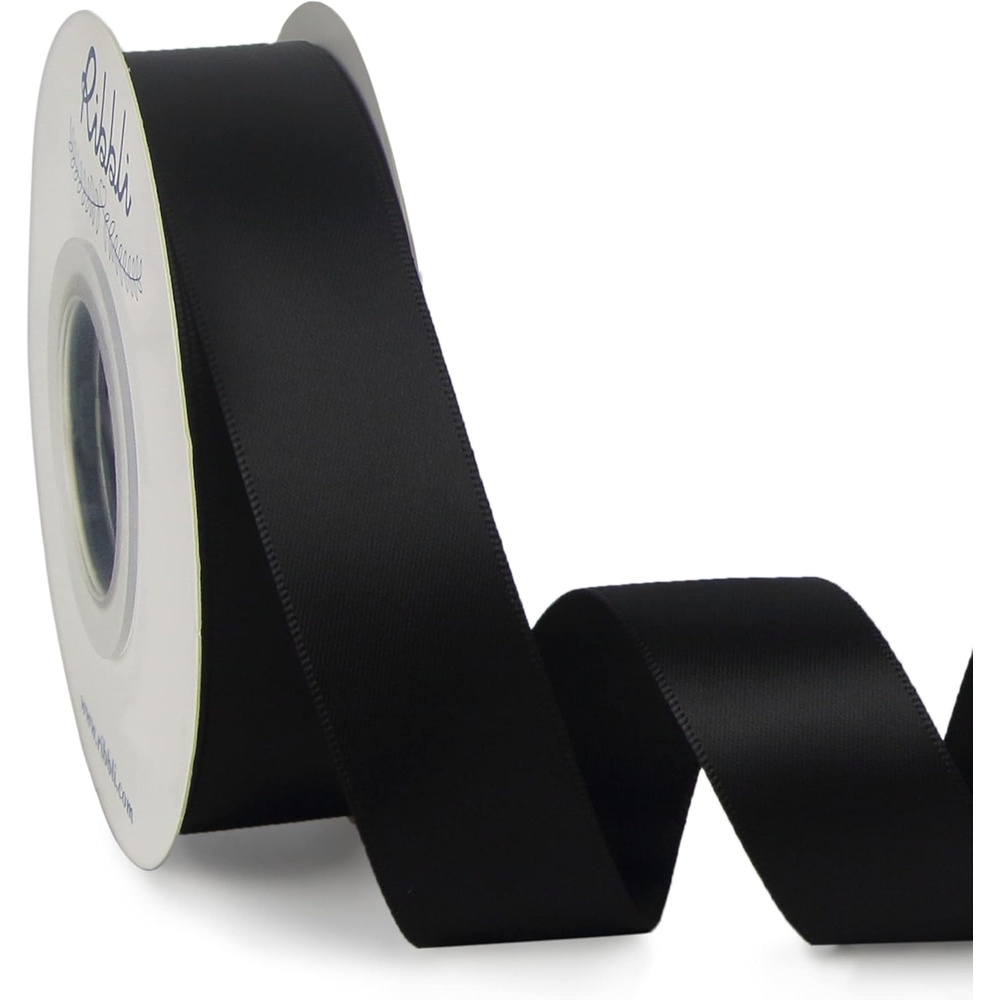 Ribbli Double Faced Rose Gold Satin Ribbon,3/8 x Continuous 25 Yards,Use for Bows Bouquet,Gift Wrapping,Floral Arrangement(Black)