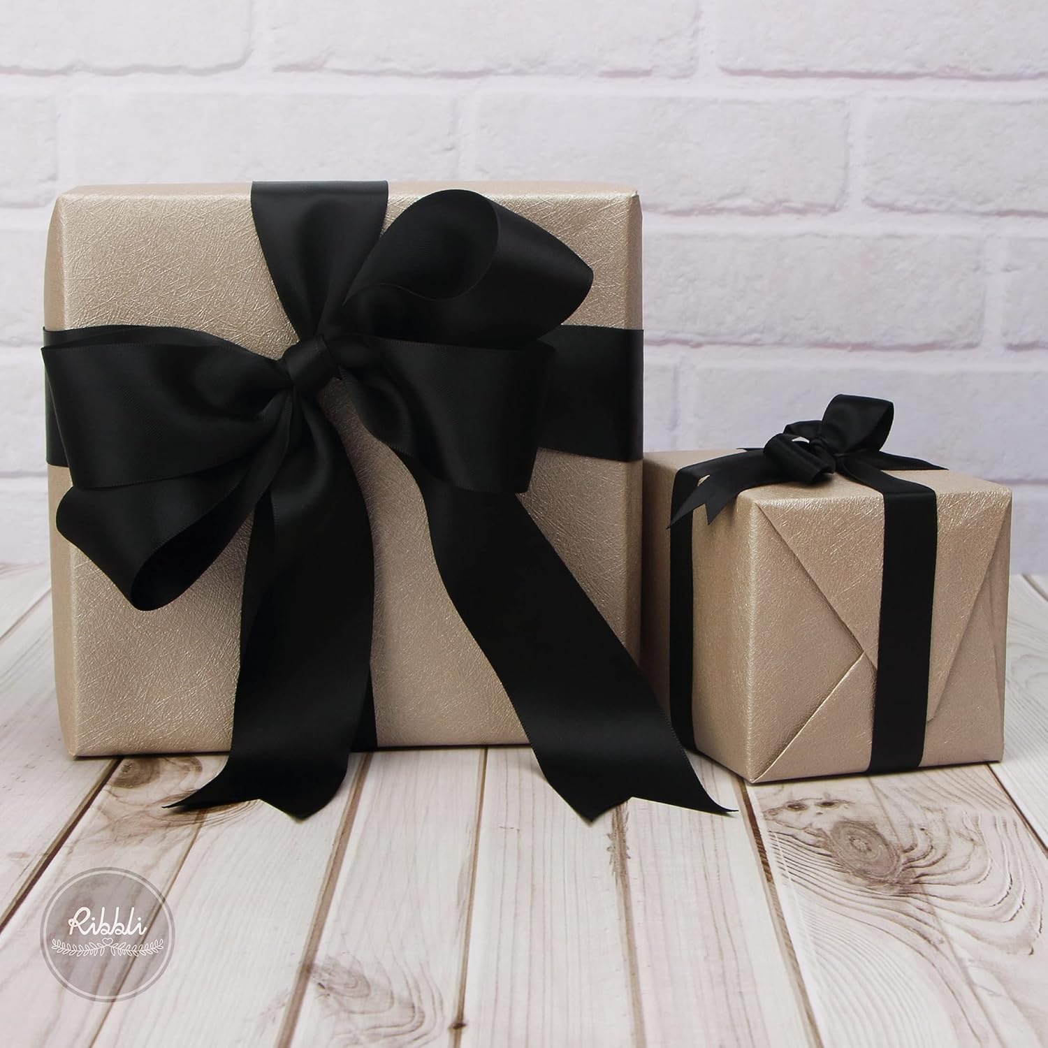 Ribbli Double Faced Rose Gold Satin Ribbon,3/8 x Continuous 25 Yards,Use for Bows Bouquet,Gift Wrapping,Floral Arrangement(Black)