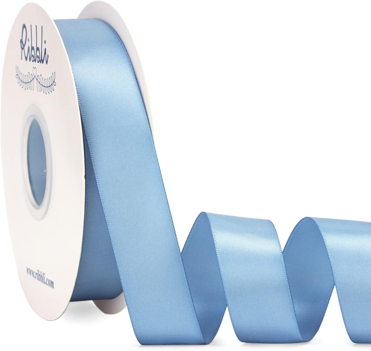 Ribbli Dusty Blue Satin Ribbon Double Faced Satin 1-1/2 Inch x Continuous 50 Yards-Blue Ribbon for Gift Wrapping Crafts Wedding Decoration Bows Bouquet Floral Arrangement(Blue Dusty)