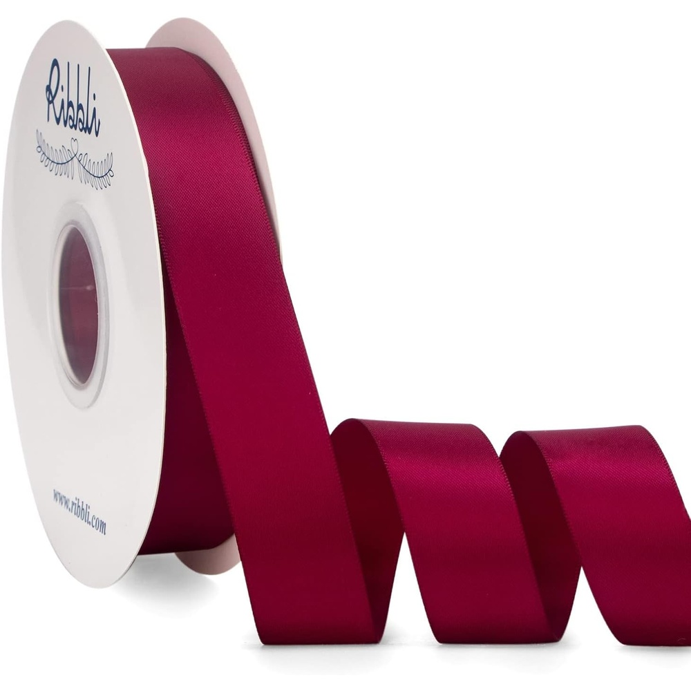 Ribbli Dusty Blue Satin Ribbon Double Faced Satin 1-1/2 Inch x Continuous 50 Yards-Blue Ribbon for Gift Wrapping Crafts Wedding Decoration Bows Bouquet Floral Arrangement(Red Wine)
