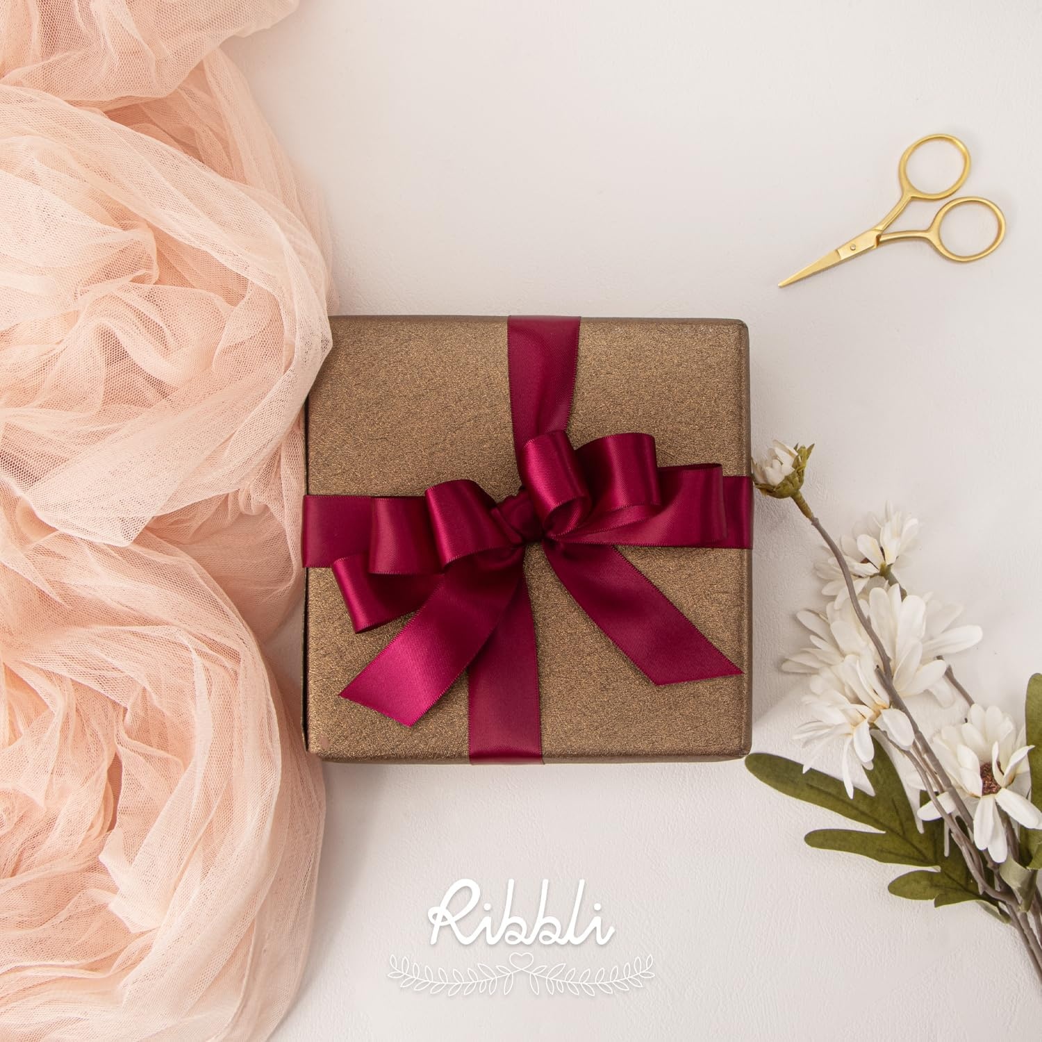 Ribbli Dusty Blue Satin Ribbon Double Faced Satin 1-1/2 Inch x Continuous 50 Yards-Blue Ribbon for Gift Wrapping Crafts Wedding Decoration Bows Bouquet Floral Arrangement(Red Wine)