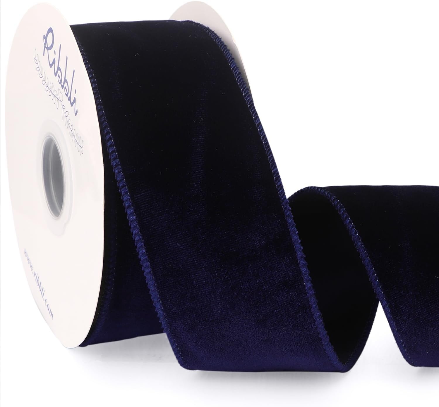 Ribbli Dusty Green Velvet Wired Ribbon 4 Inch Sage Velvet with Satin Christmas Ribbon for Gift Wrapping Christmas Tree Decoration Crafts Wreaths Supplies-Continuous 10 Yards(Navy)