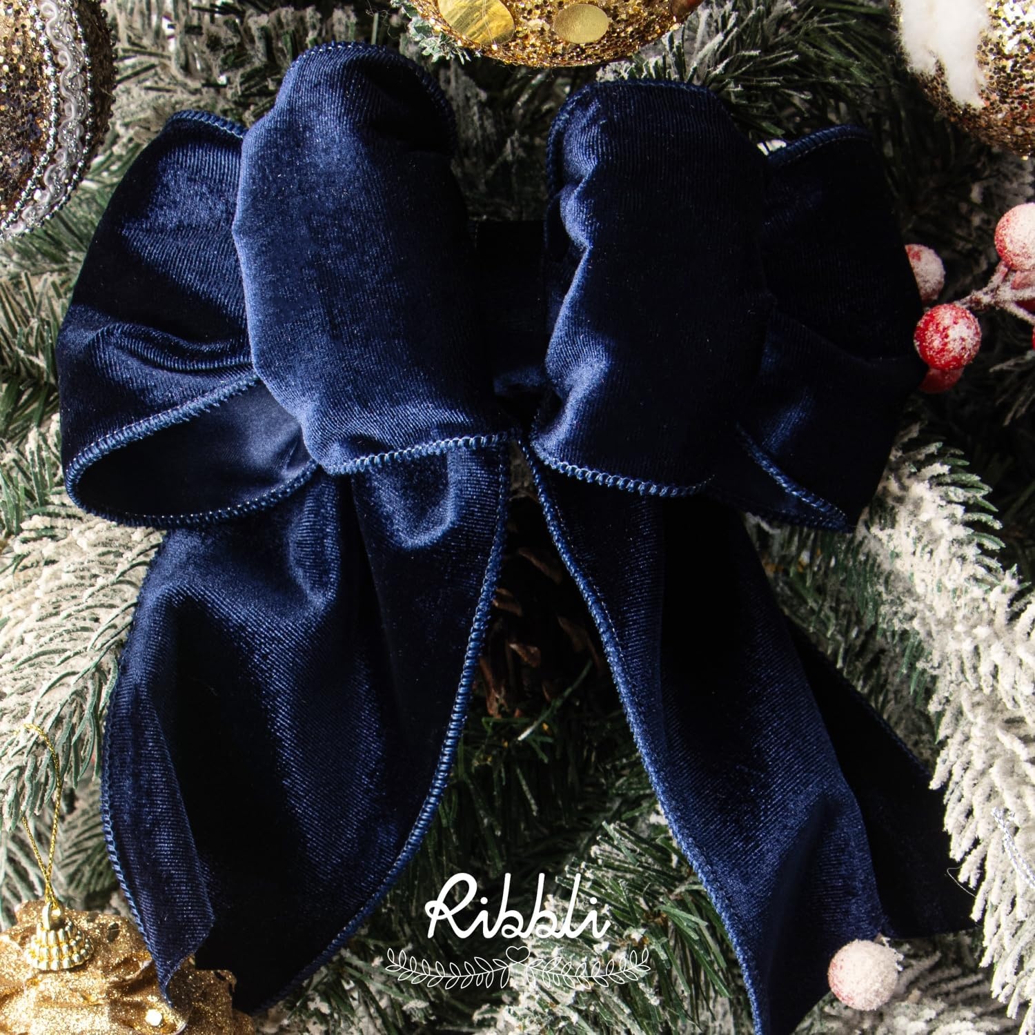 Ribbli Dusty Green Velvet Wired Ribbon 4 Inch Sage Velvet with Satin Christmas Ribbon for Gift Wrapping Christmas Tree Decoration Crafts Wreaths Supplies-Continuous 10 Yards(Navy)